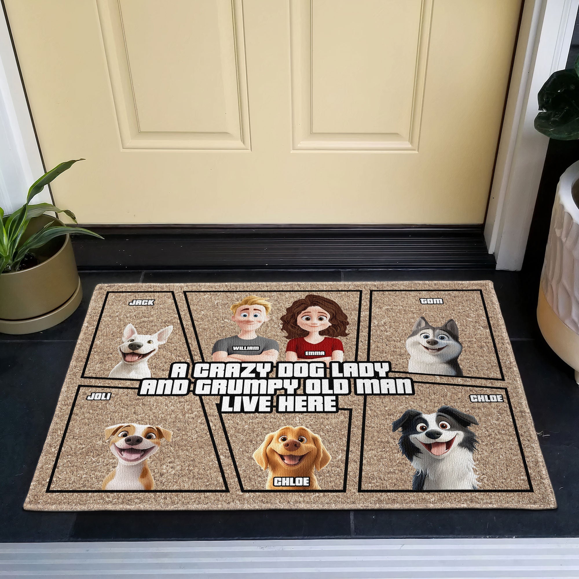 A Crazy Dog Lady And Grumpy Old Man Live Here - Personalized Doormat