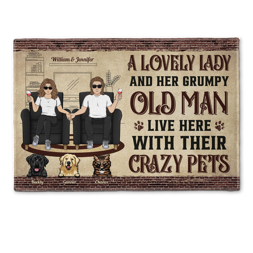A Lovely Lady And Her Grumpy Old Man Live Here - Personalized Doormat