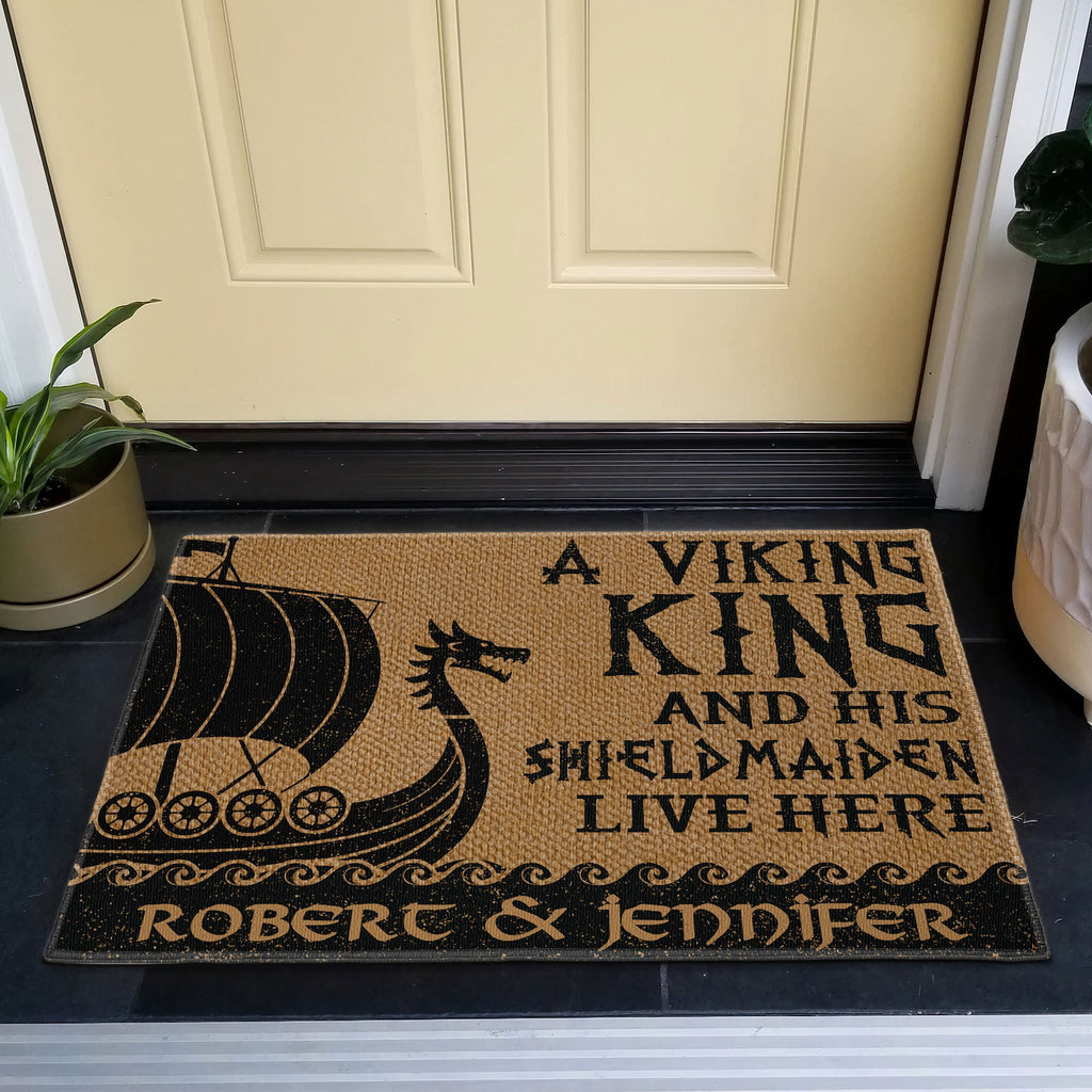 A Viking King And His Shieldmaiden Live Here - Personalized Doormat
