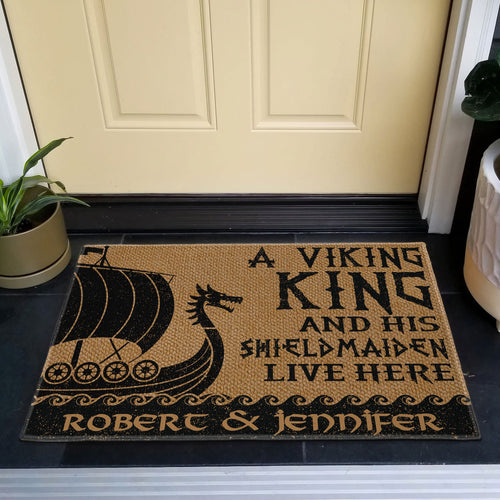 A Viking King And His Shieldmaiden Live Here - Personalized Doormat