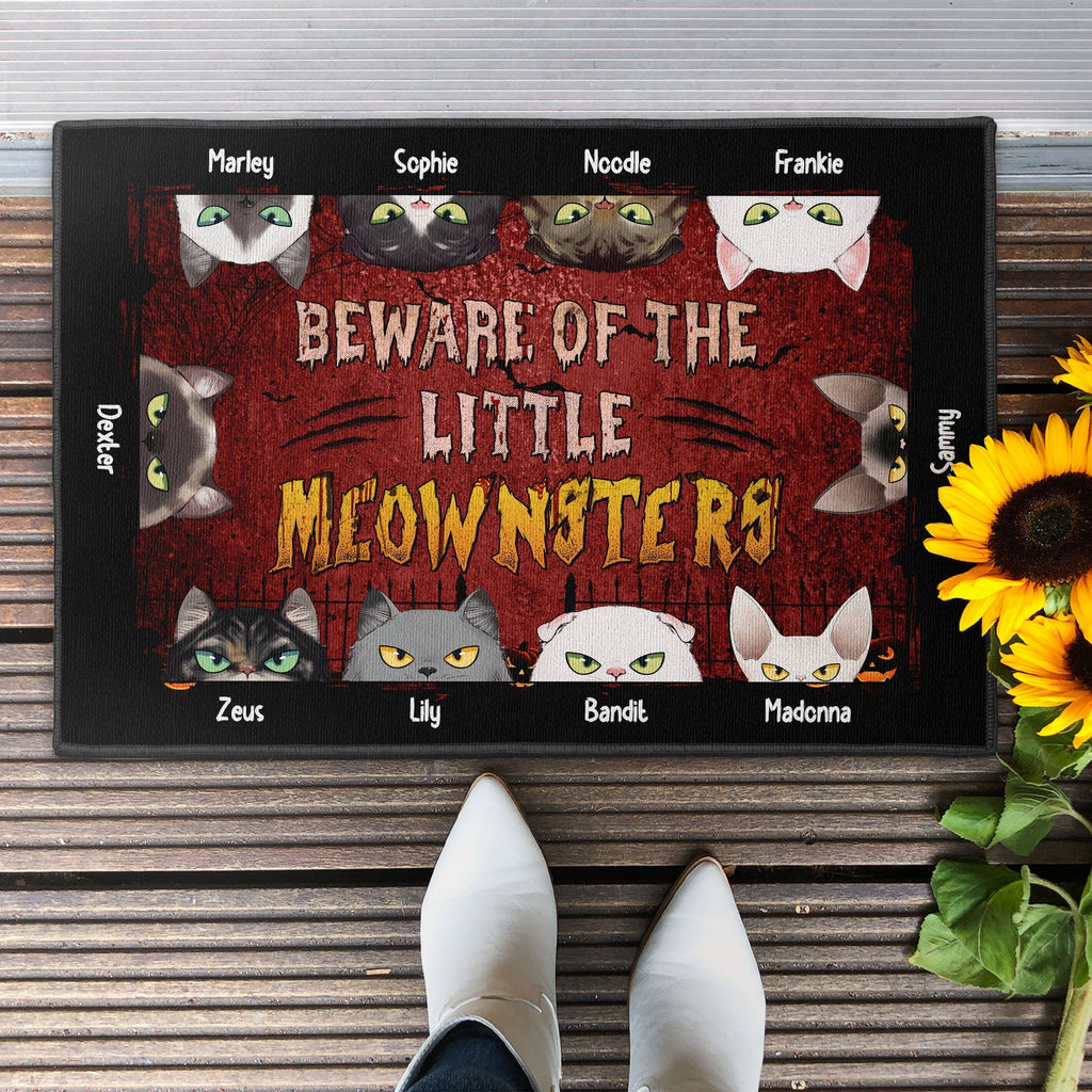 Beware Of The Little Meownsters - Personalized Doormat - Halloween, Home Decor Gift For Family, Dad, Mom, Halloween Decor, Cat Lovers, Cat Owners