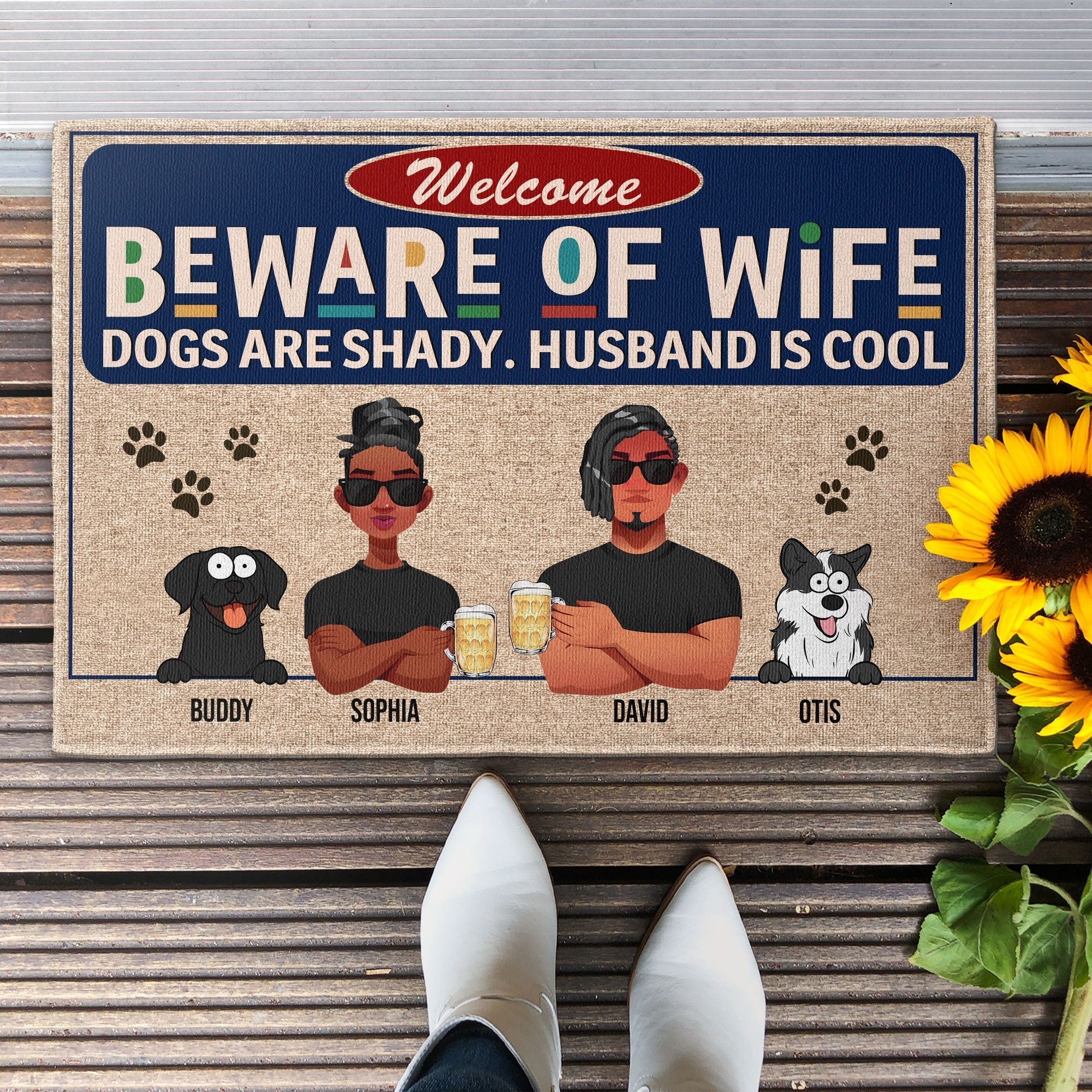 Beware Of Wife - Dogs Are Shady - Personalized Doormat