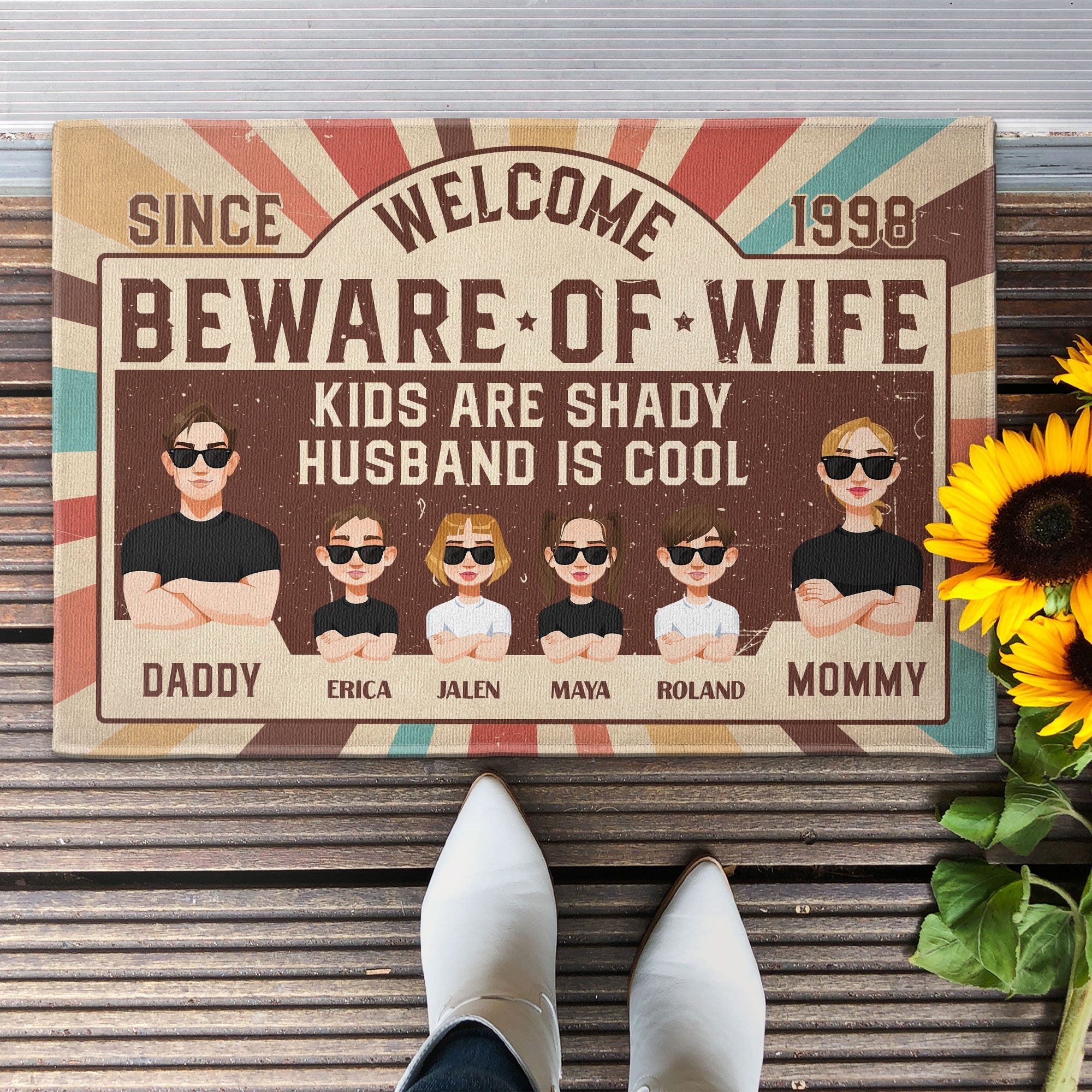 Beware Of Wife. Kids Are Shady - Personalized Doormat