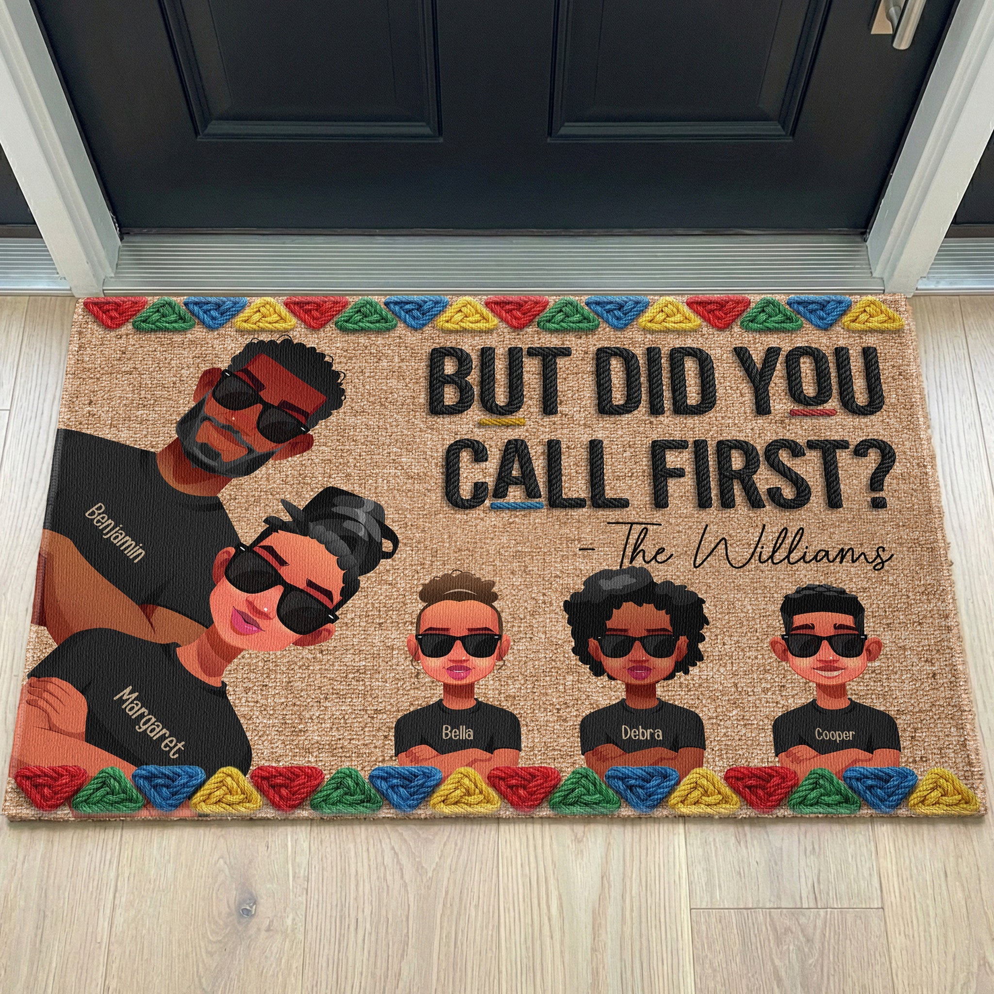 Dope Black Family 3D Version Faux Pattern - Personalized Doormat
