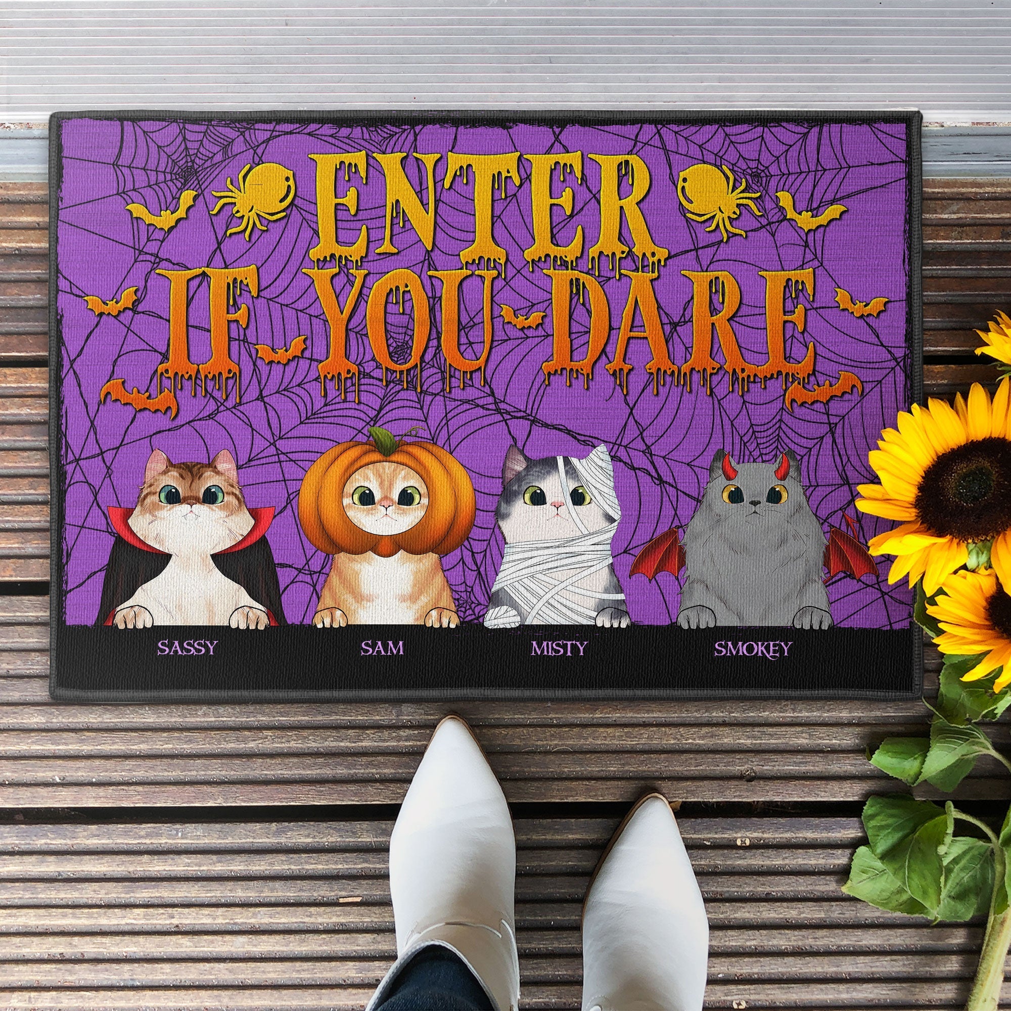 Enter If You Dare - Personalized Doormat - Halloween Gift For Cat Lover, Dog Mom