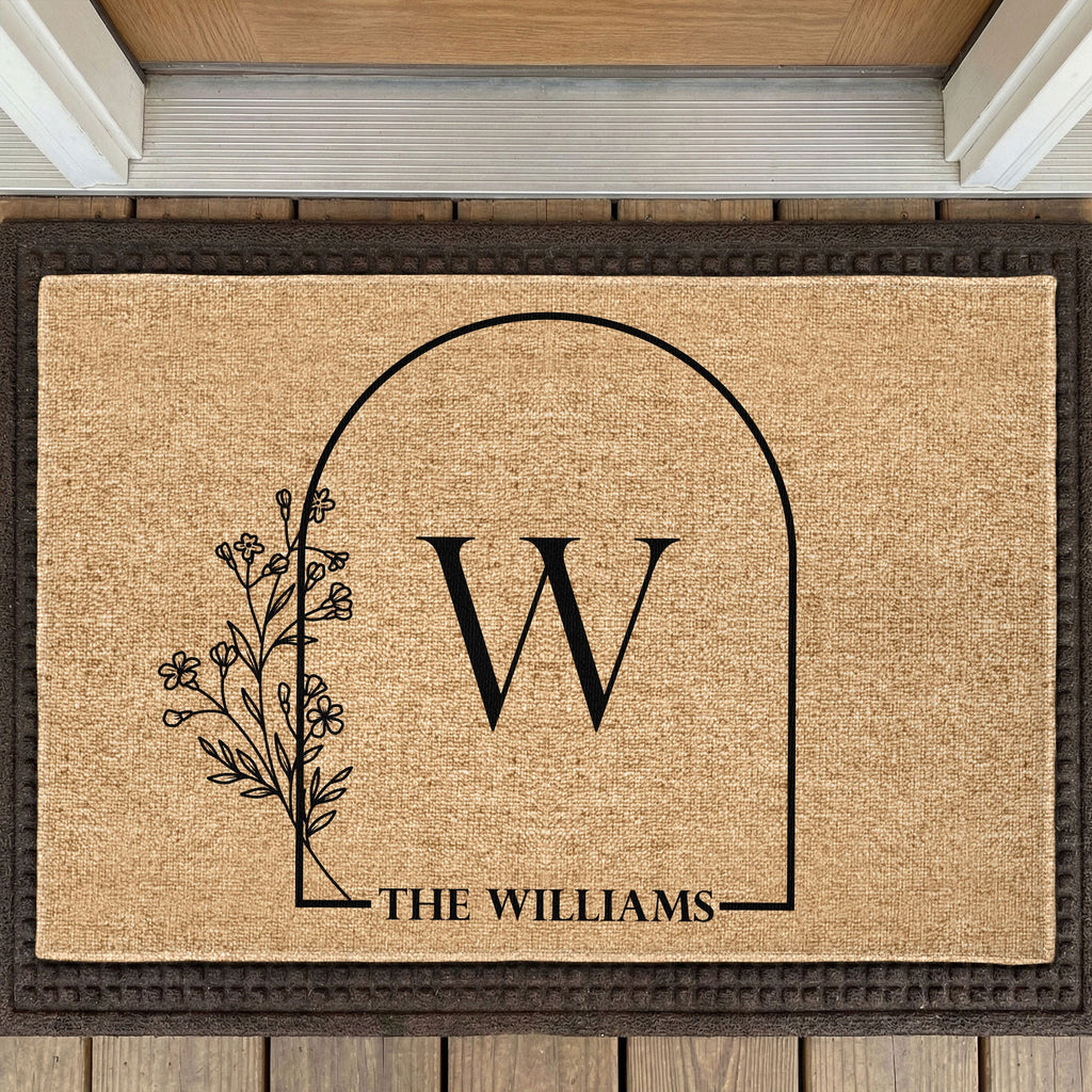 Family Name With Floral - Personalized Doormat