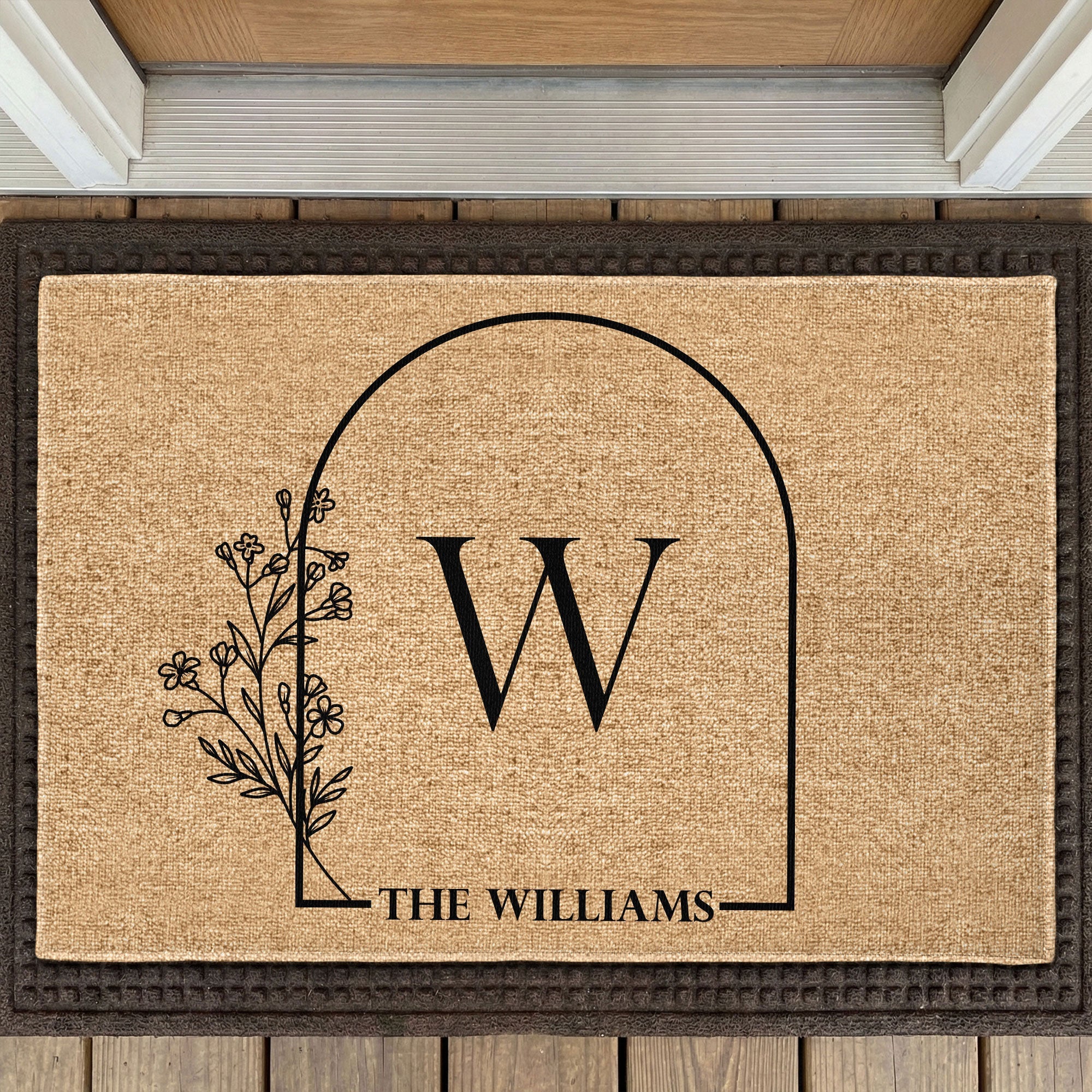 Family Name With Floral - Personalized Doormat