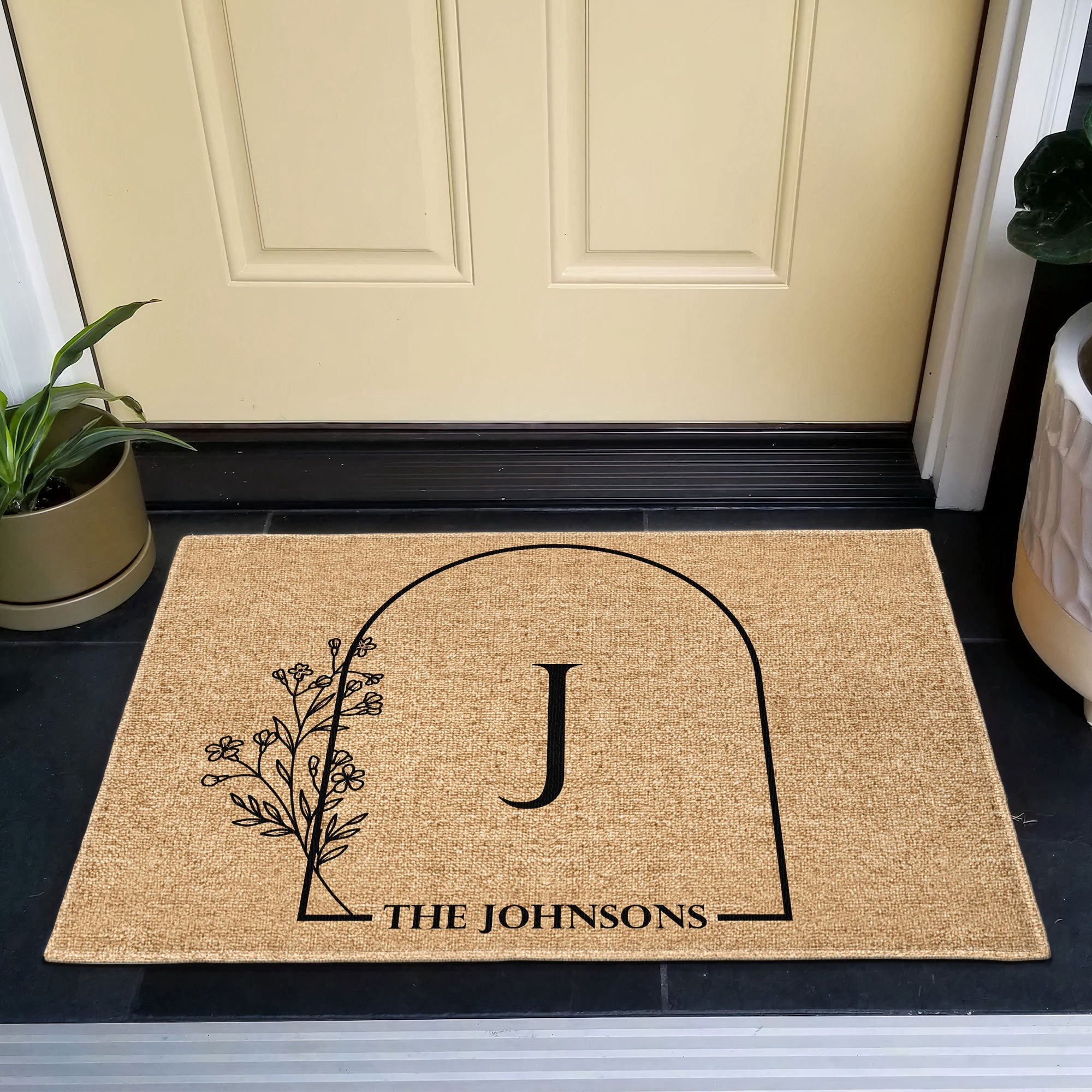 Family Name With Floral - Personalized Doormat