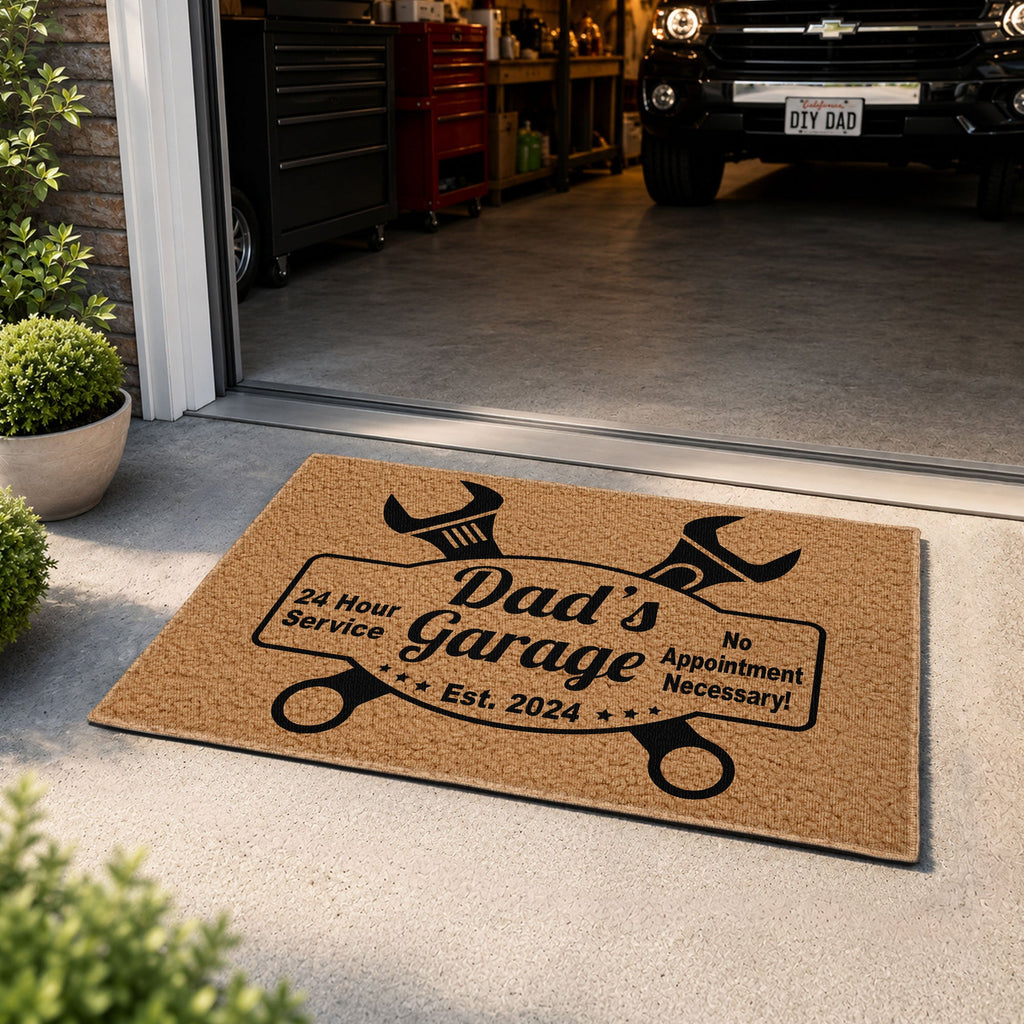 Father's Day Gift, Dad's Garage For Mechanic Dad, Dad Workshop - Personalized Doormat