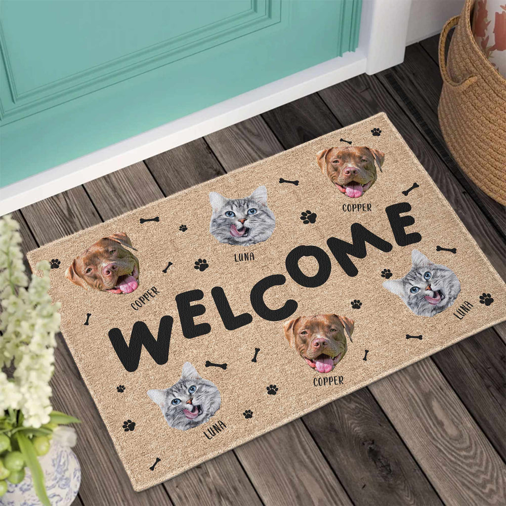 Funny Pet Face Welcome - Personalized Photo Doormat