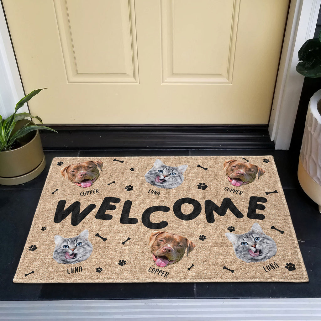 Funny Pet Face Welcome - Personalized Photo Doormat