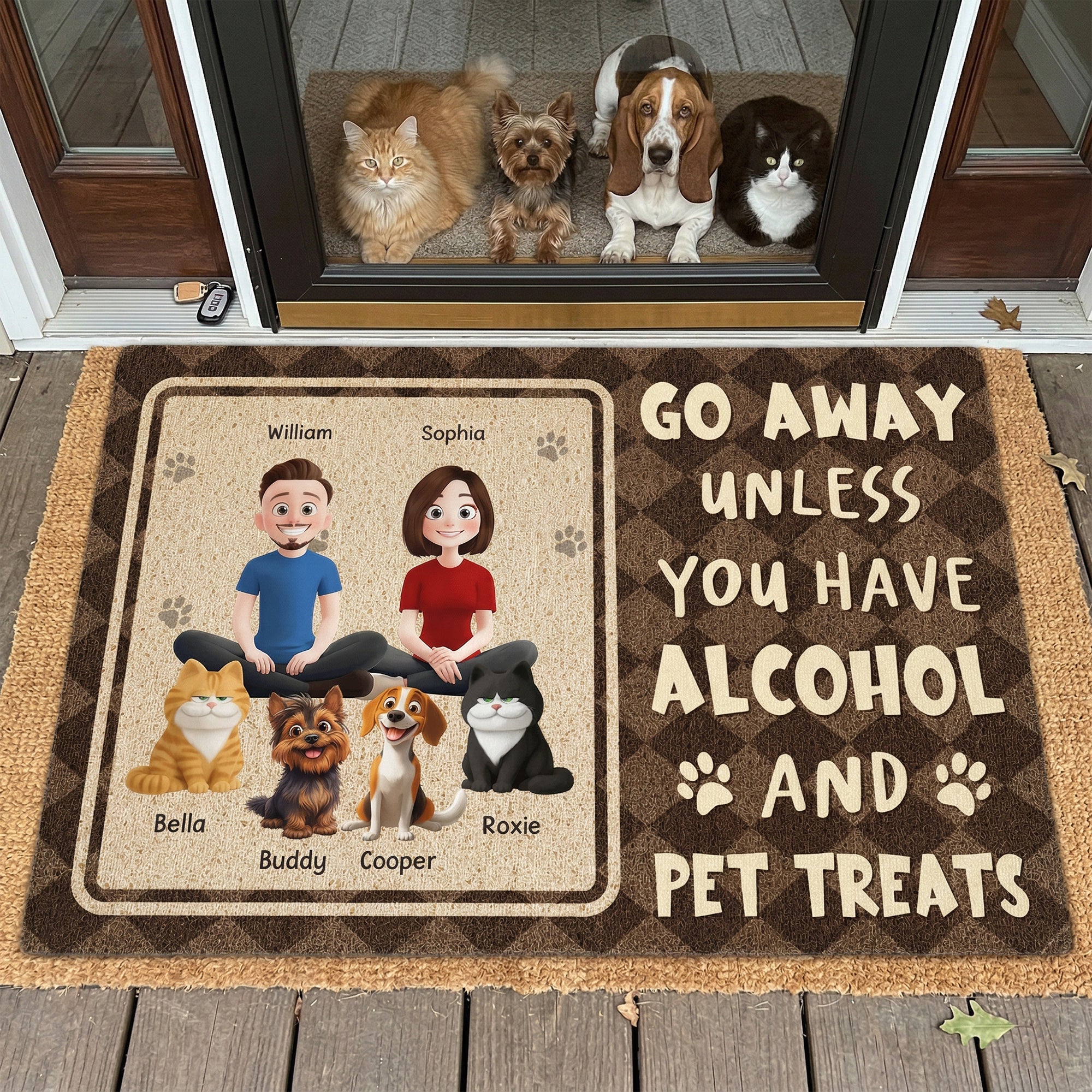 Go Away Unless You Have Alcohol And Cat Treats - Personalized Doormat