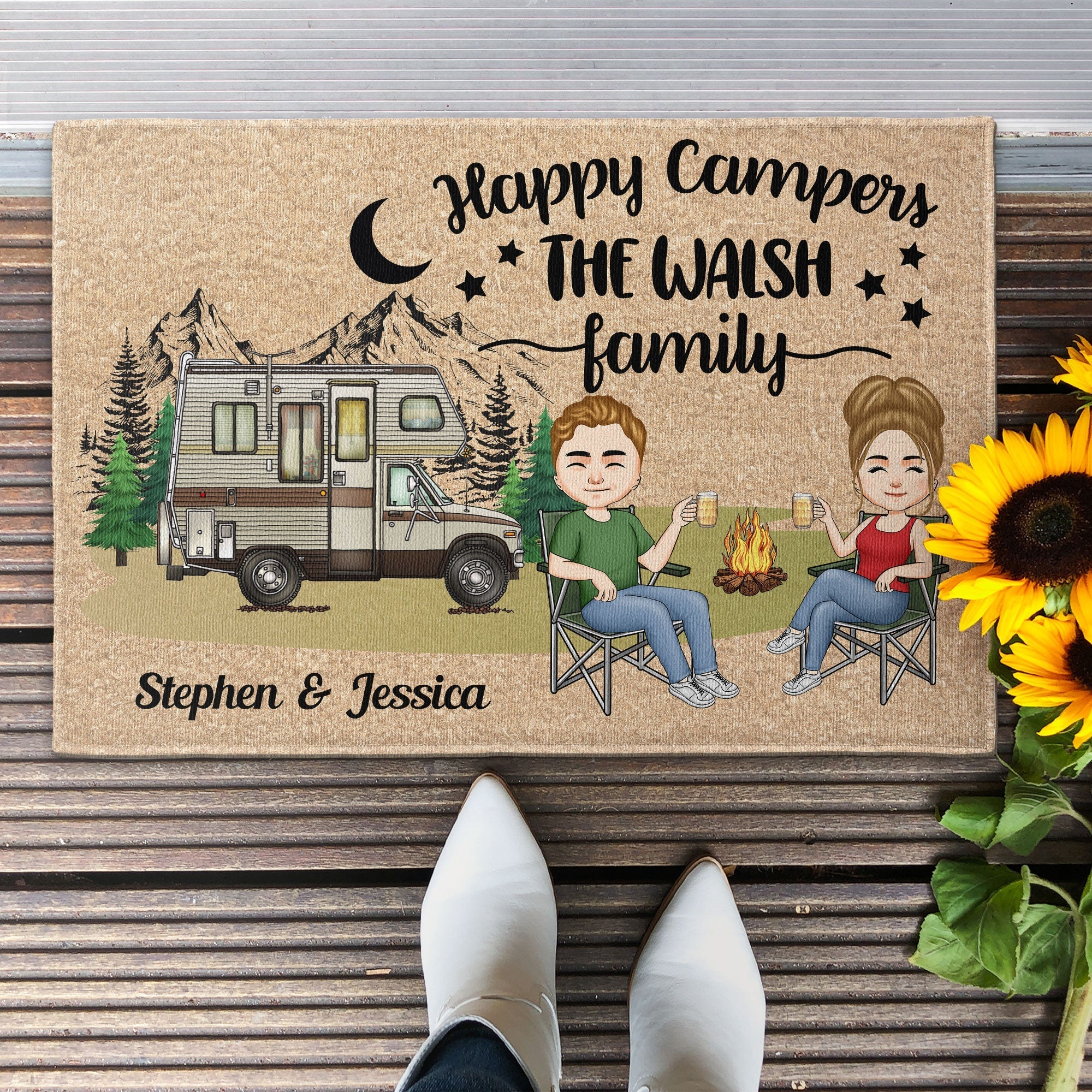 Happy Campers - Personalized Doormat - Birthday, Funny Gift For Family, Camping Lovers