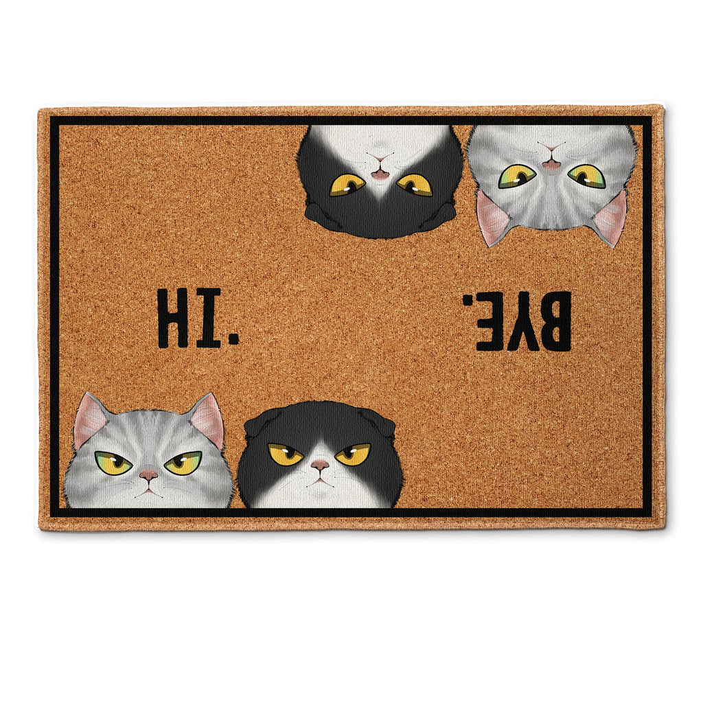 Hi Bye Peeking Cat - Personalized Doormat - Funny, New House Gift For Cat Owner, Cat Lover, Cat Mom, Cat Dad