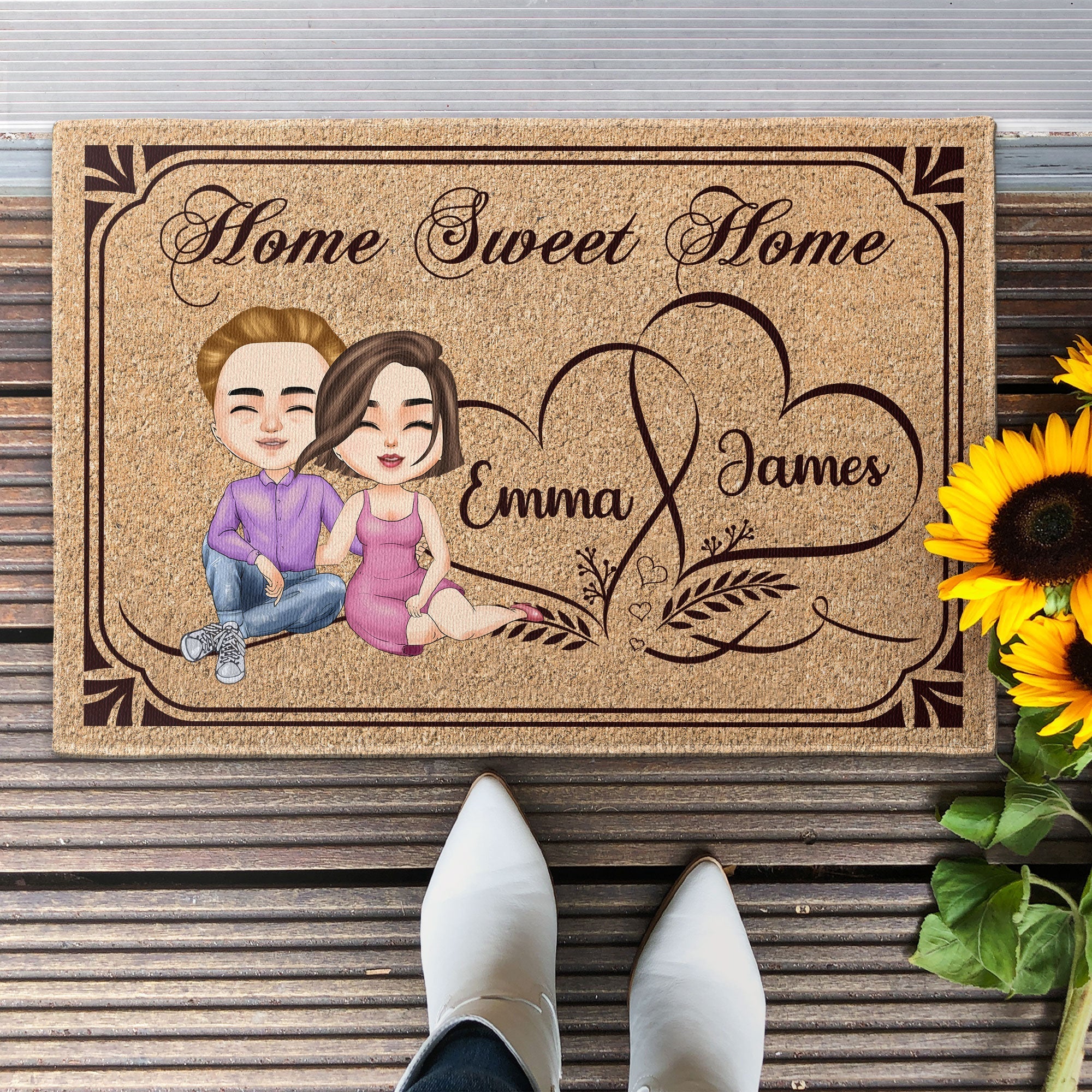 Home Sweet Home - Personalized Doormat - Birthday, Anniversary Gift For Family, Husband, Wife, Fiancé