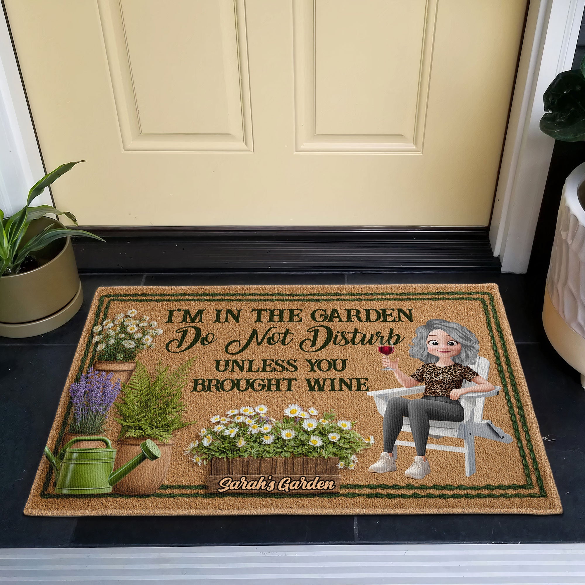I'm In The Garden Do Not Disturb Unless You Brought Wine - Personalized Doormat
