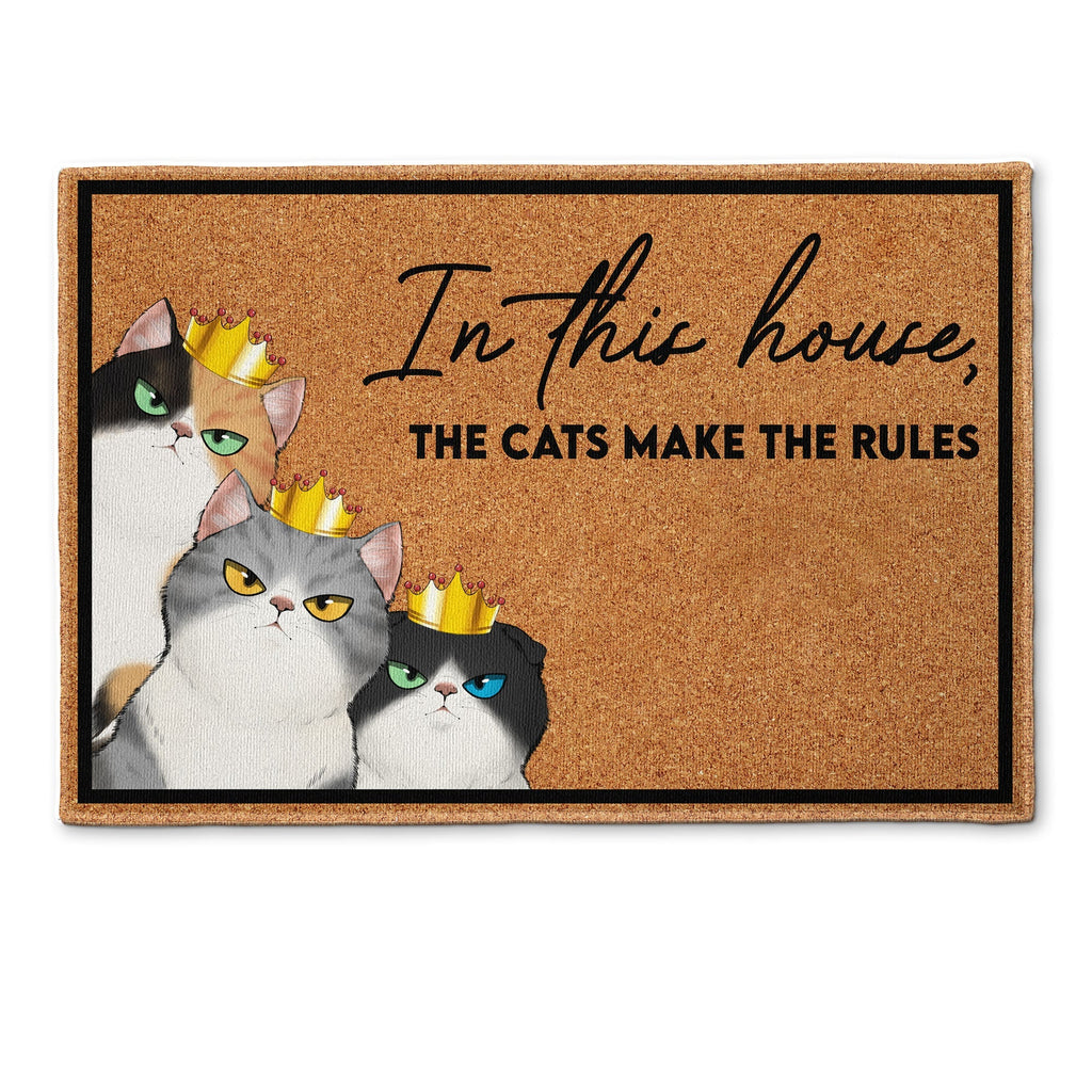 Father's Day Gifts, In This House The Cats Make The Rules - Personalized Doormat