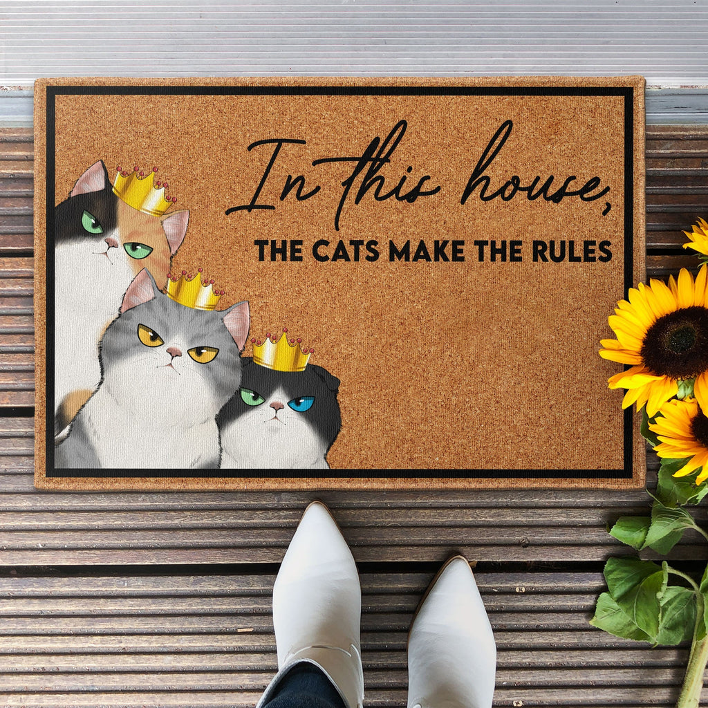 Father's Day Gifts, In This House The Cats Make The Rules - Personalized Doormat
