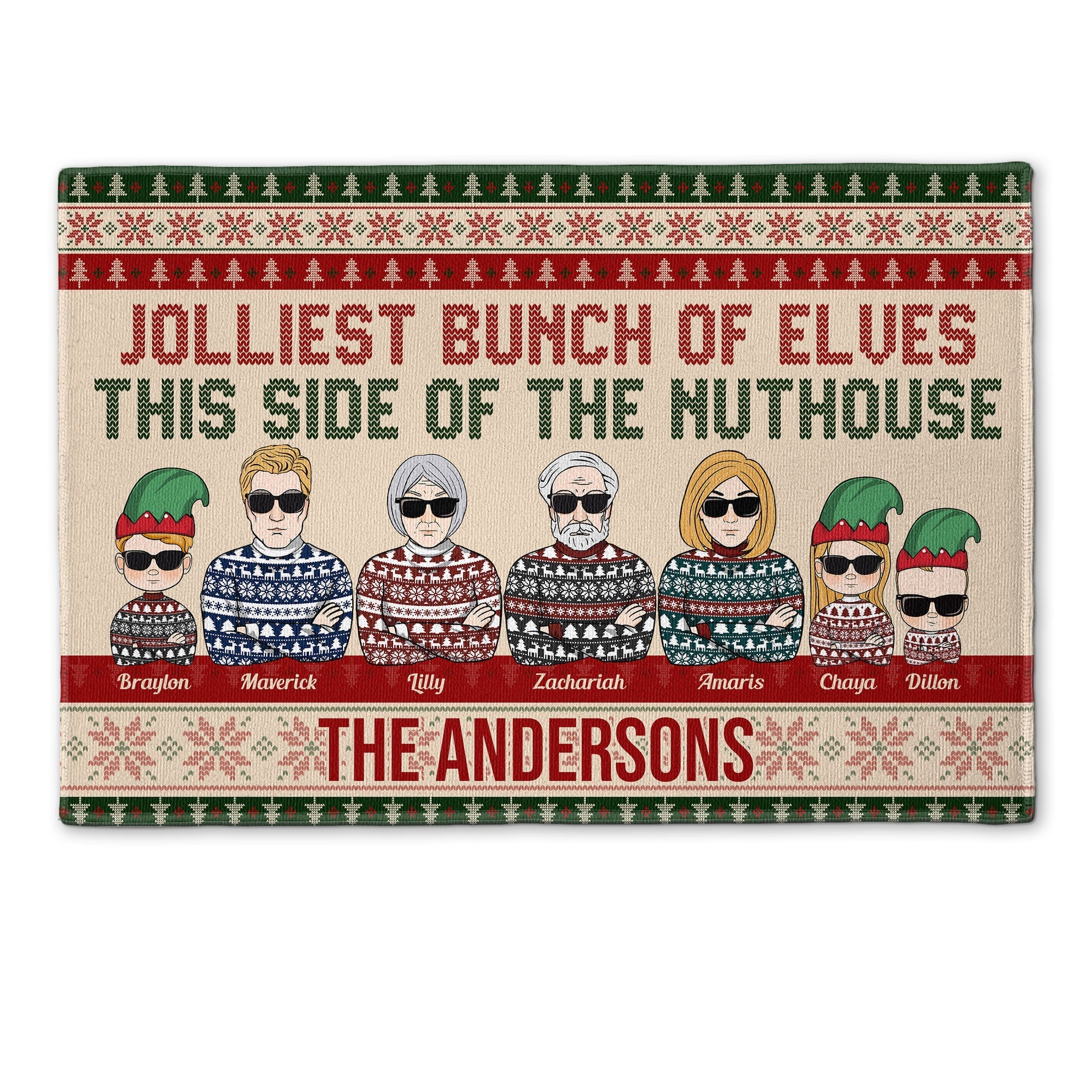 Jolliest Bunch Of Elves This Side Of The Nuthouse - Personalized Doormat - Christmas, New Year Gift For Family Members, Dad, Mom, Kids, Grandpa, Grandma