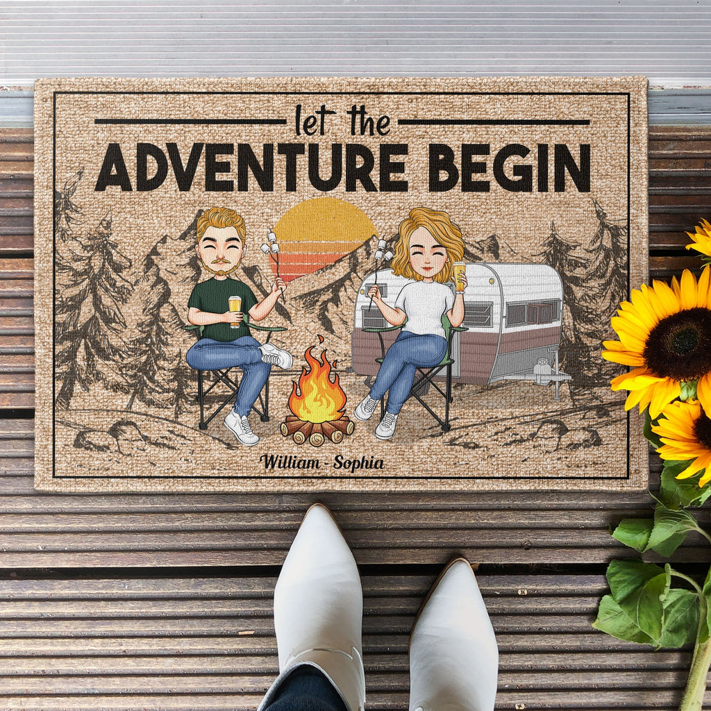 Let The Adventure Begin - Personalized Doormat - Home Decor, Birthday, Loving Gift For Camping Lovers, Family