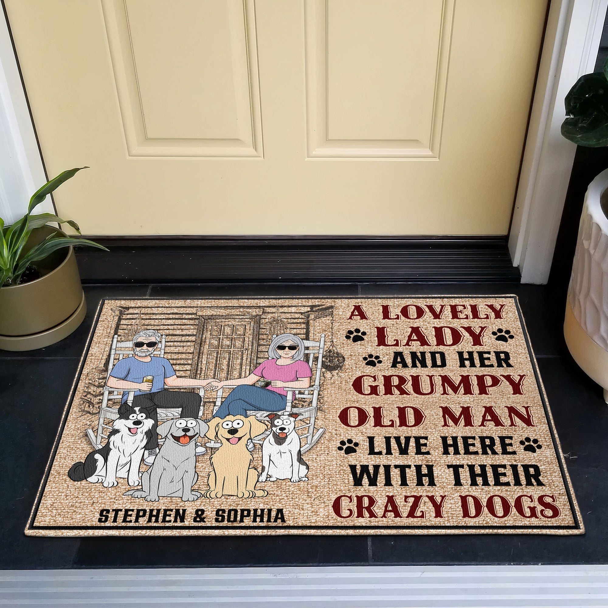 Lovely Lady - Grumpy Old Man - Crazy Dogs - Personalized Doormat