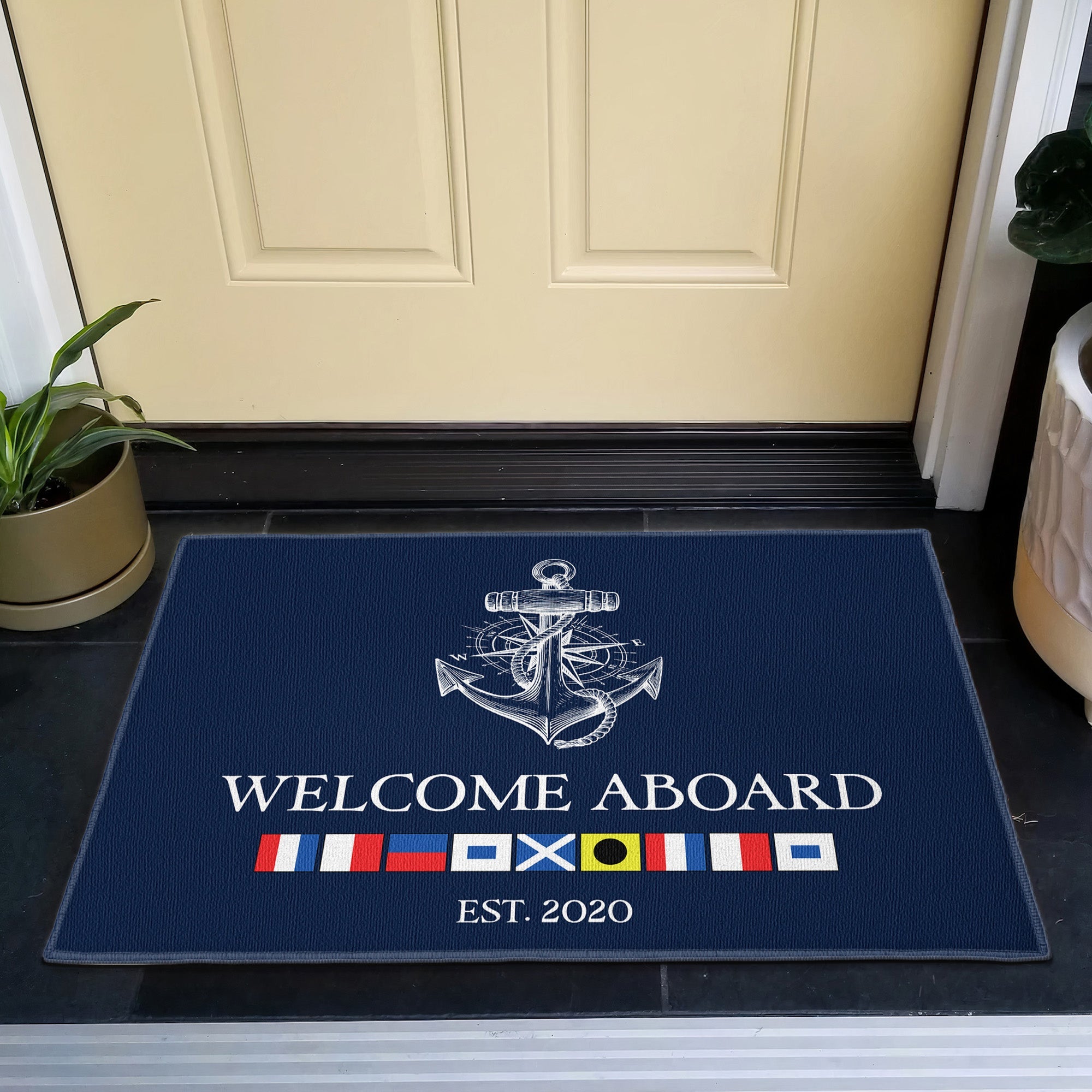 Nautical Flag Welcome - Personalized Doormat