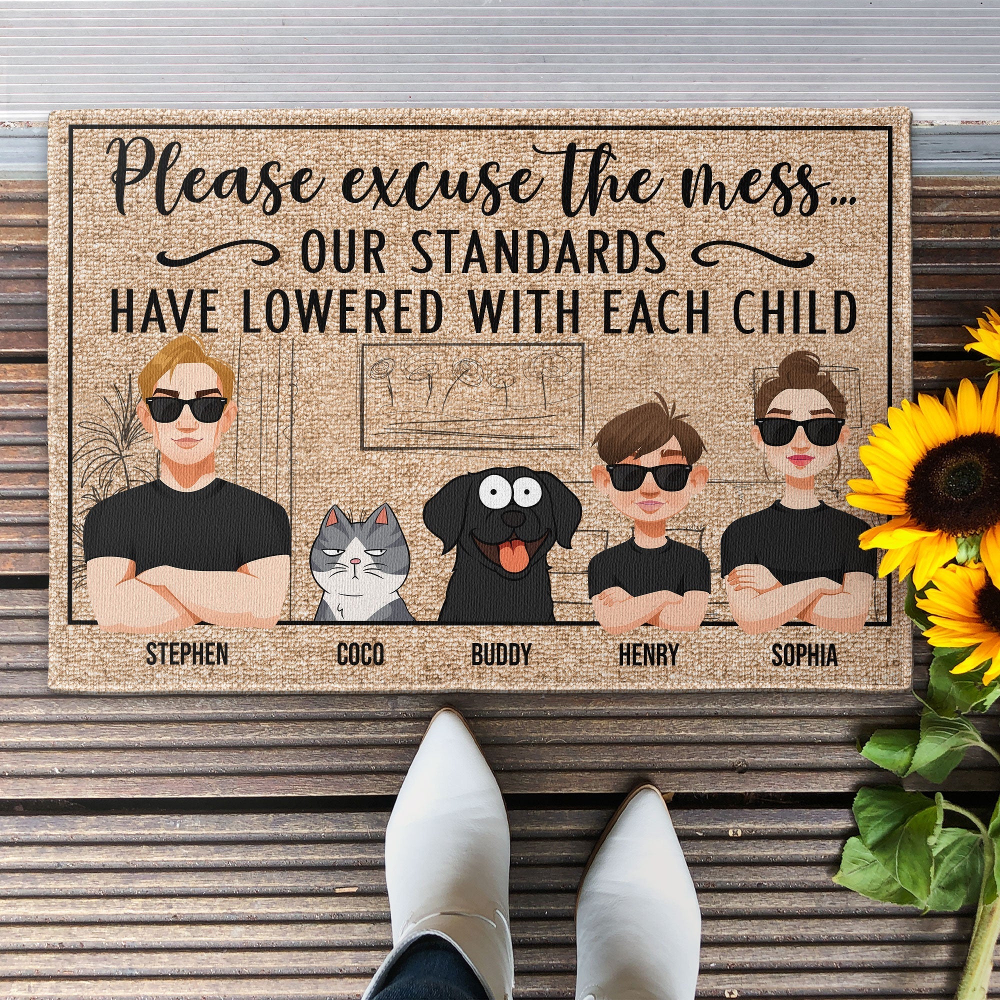 Our Standards Have Lowered With Each Child  - Personalized Doormat