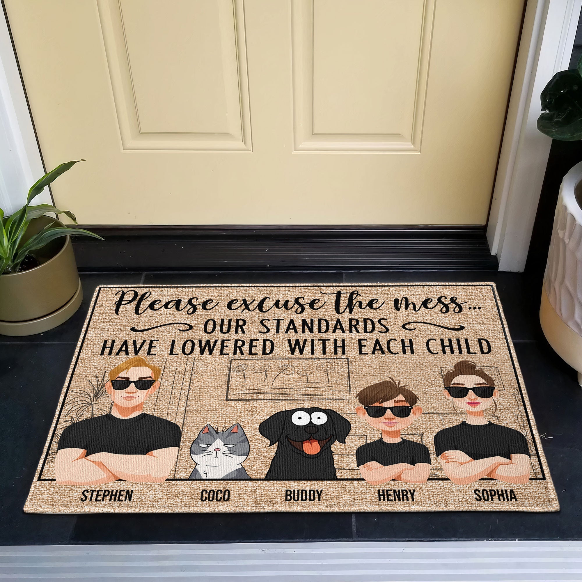 Our Standards Have Lowered With Each Child  - Personalized Doormat