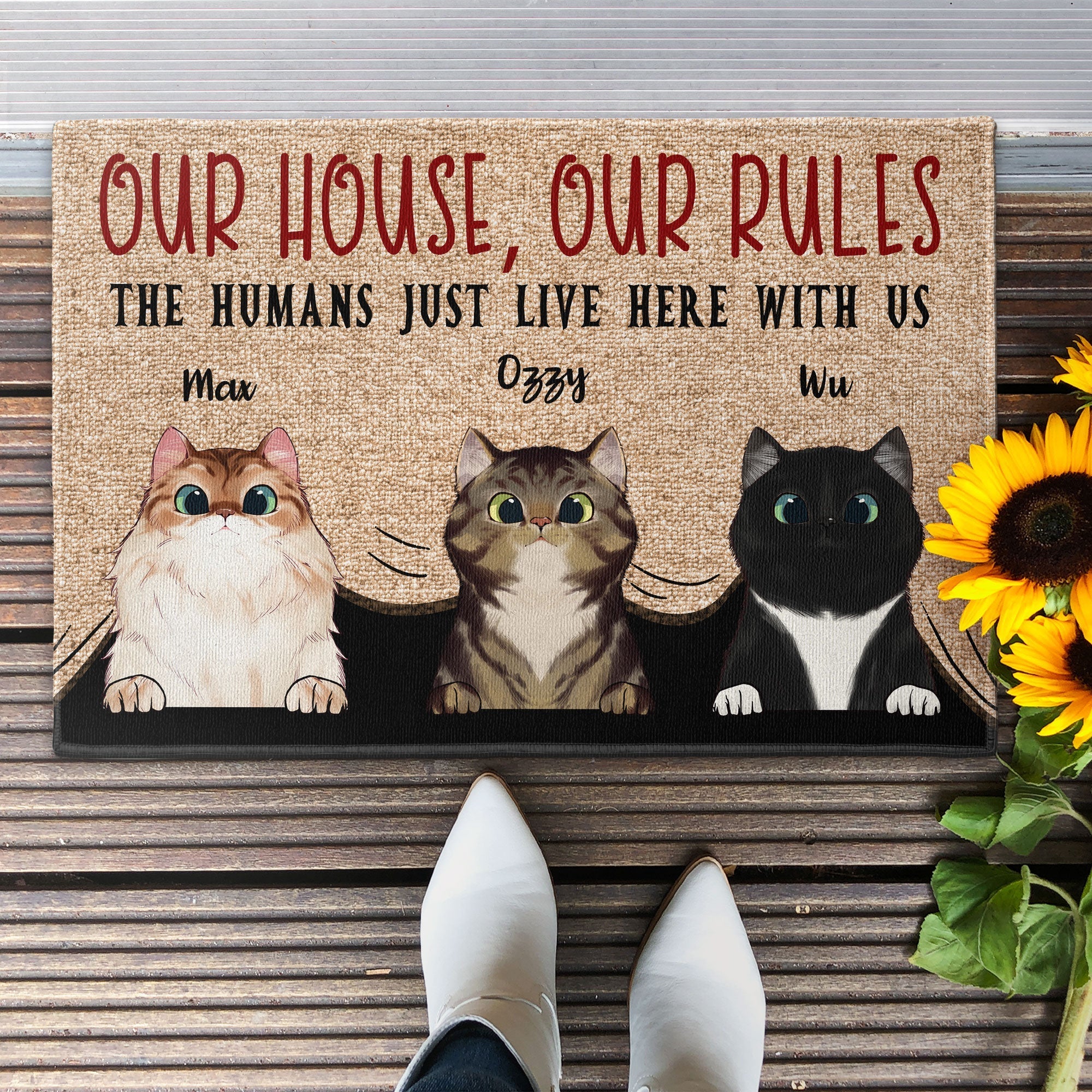 Our House Our Rules The Human Just Lives Here With Us - Personalized Doormat