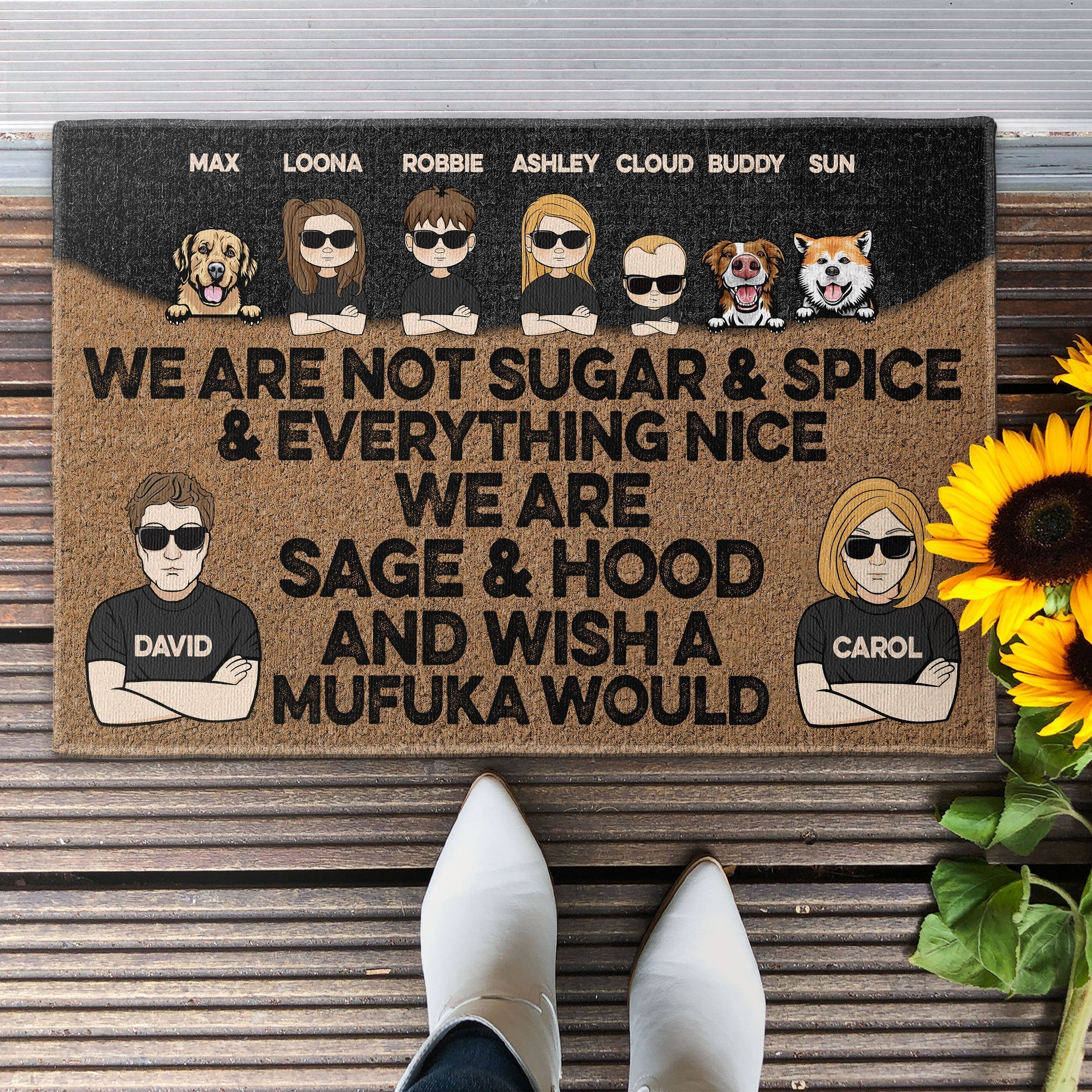 Sage And Hood - Personalized Doormat - Birthday, Funny , Housewarming Gift For Family, Dog Lover, Dog Owner