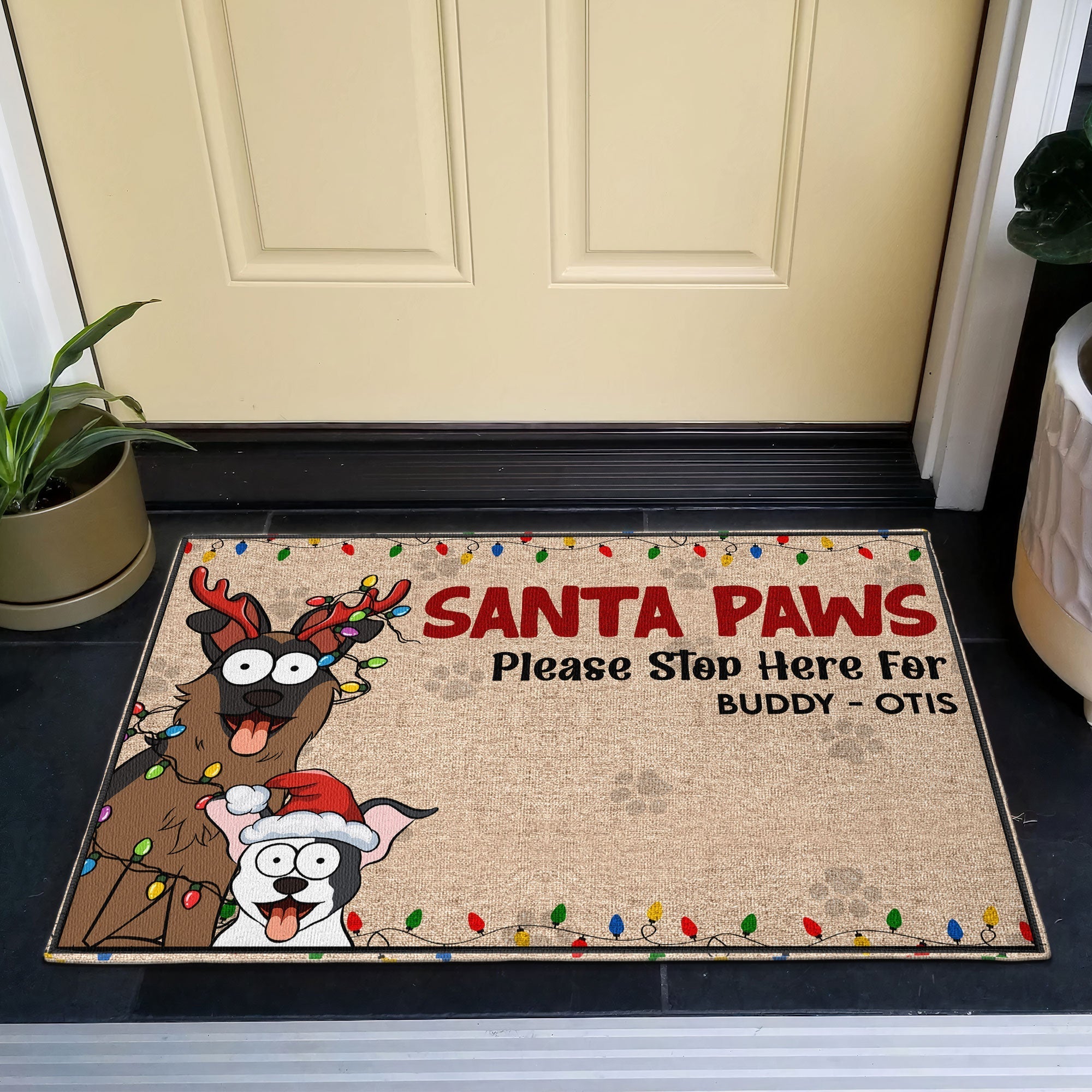 Santa Paws Please Stop Here For - Personalized Doormat
