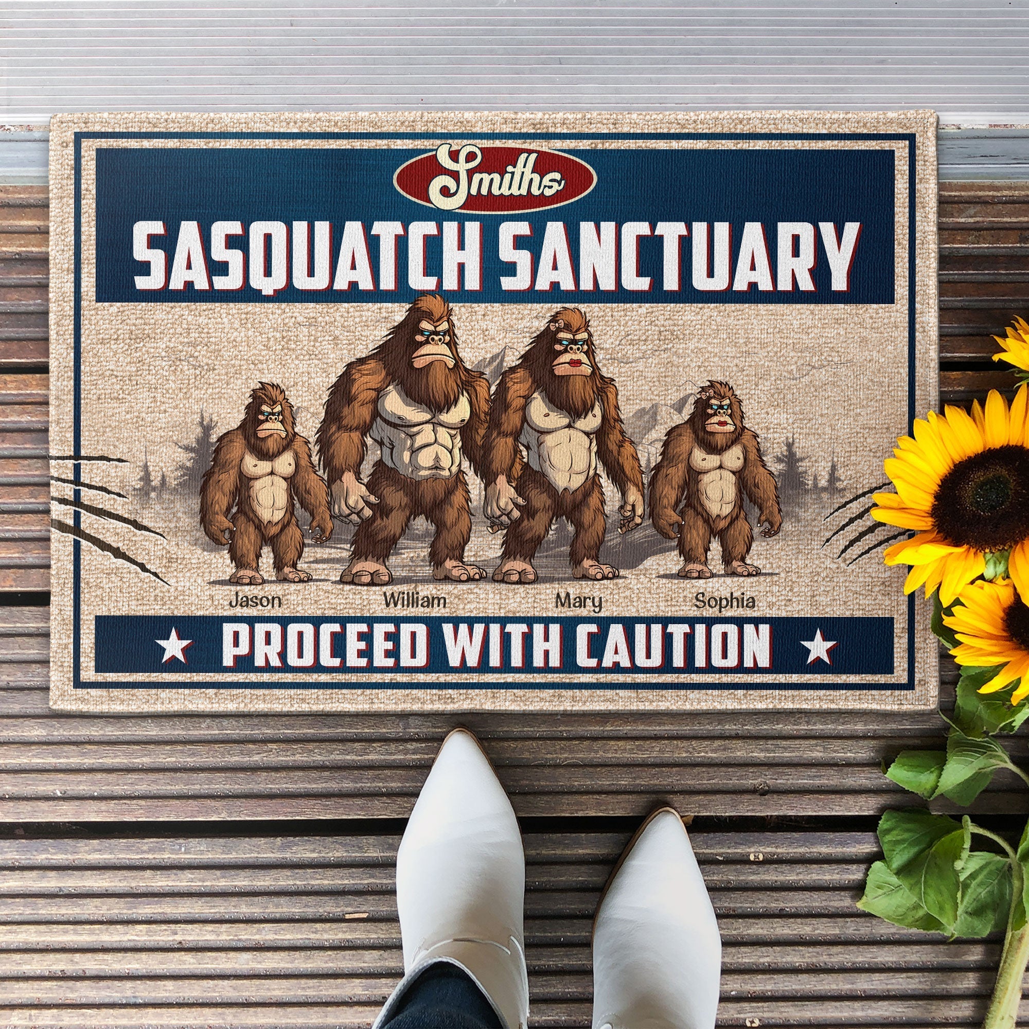 Sasquatch Sanctuary, Proceed With Caution - Personalized Doormat