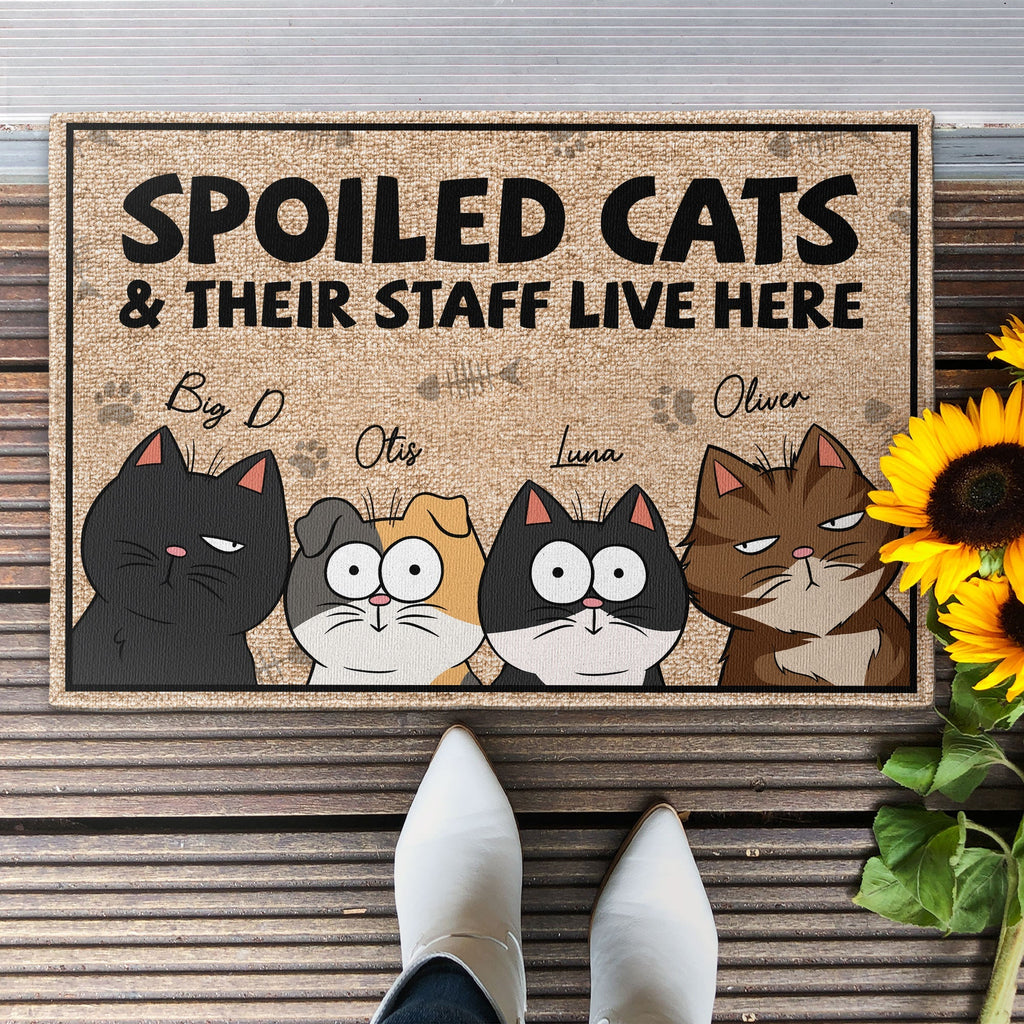 Spoiled Cats And Their Staff Live Here - Personalized Doormat