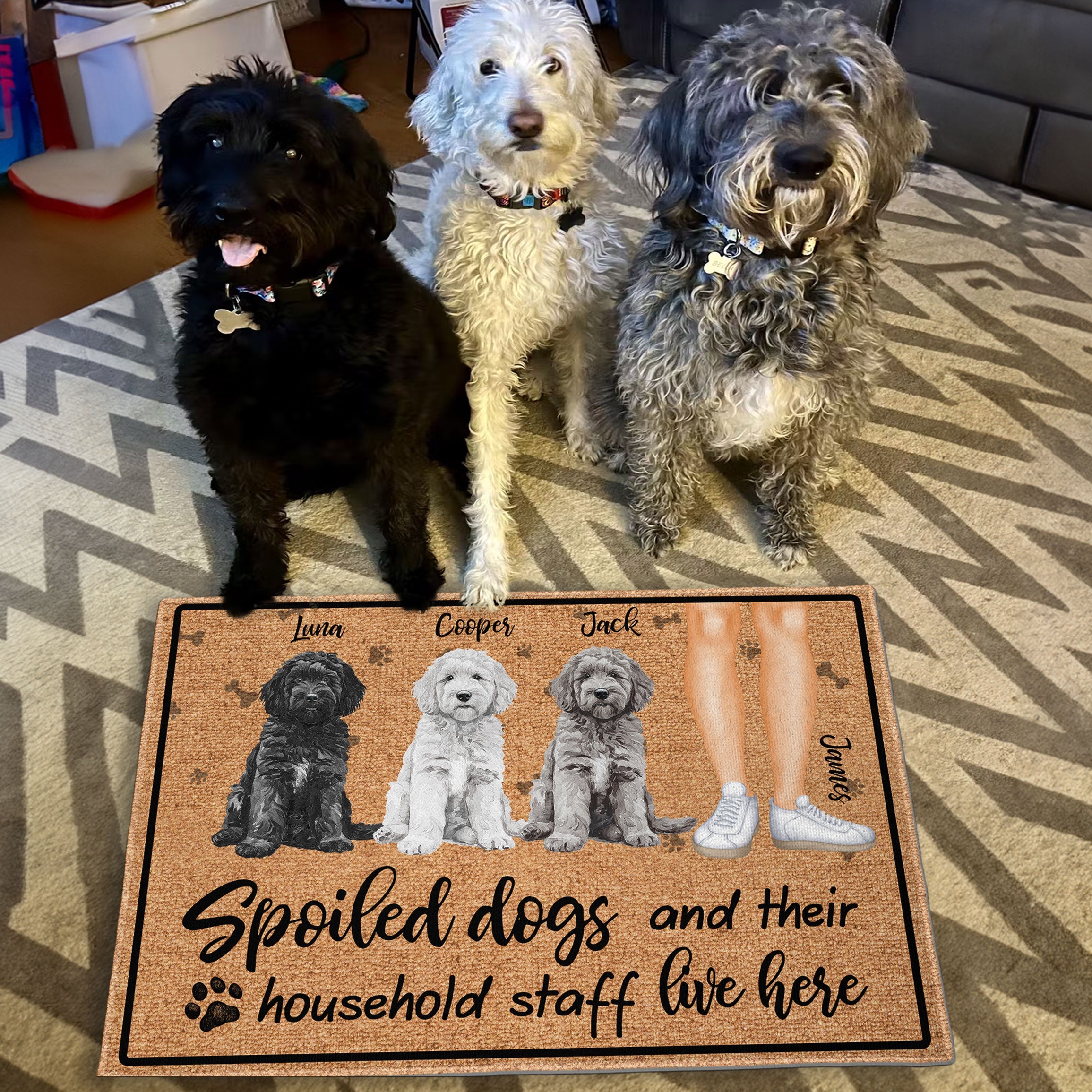 Spoiled Dogs And Their Staff - Personalized Doormat