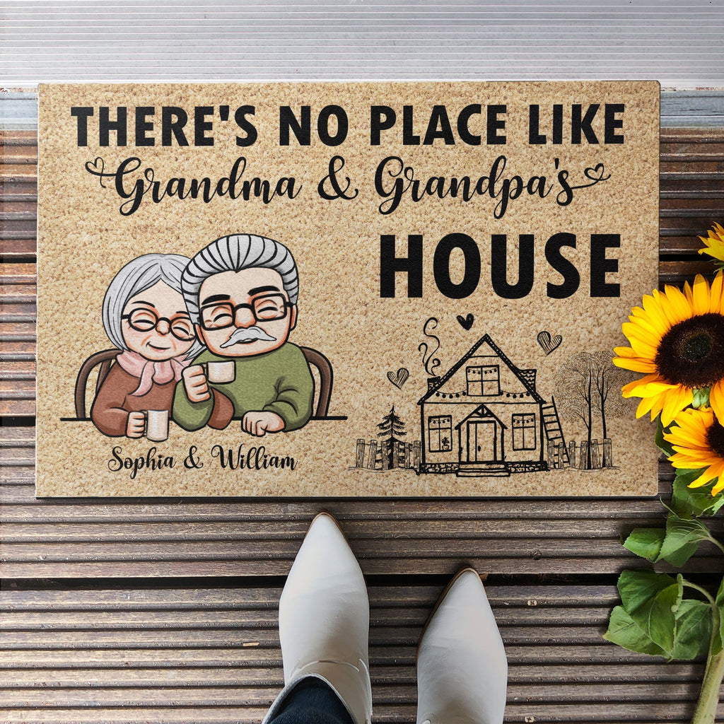 There's No Place Like Grandma & Grandpa's House - Personalized Doormat - Gift For Grandpa, Grandma