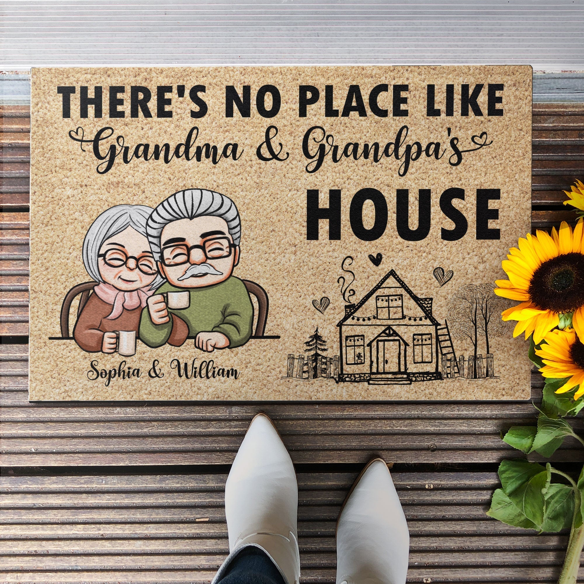 There's No Place Like Grandma & Grandpa's House - Personalized Doormat - Gift For Grandpa, Grandma