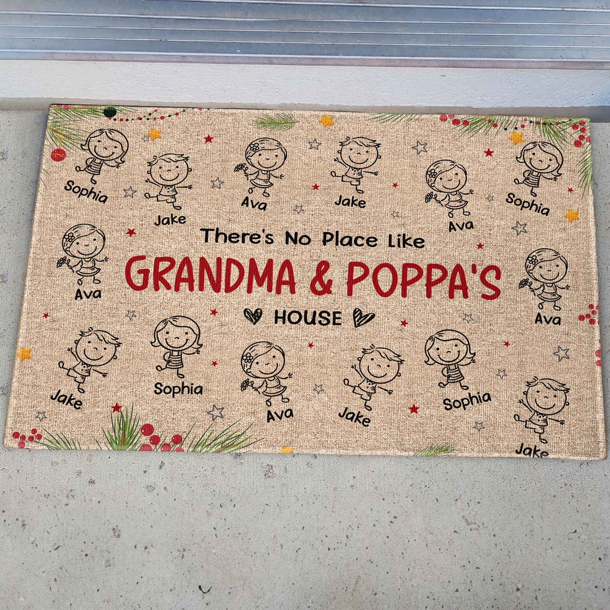 There's No Place Like Grandma & Grandpa's House With Cute Grandkids' Names - Personalized Doormat
