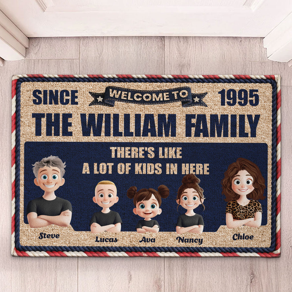There's Like A Lot Of Kids In Here 3D Family Faux Pattern - Personalized Doormat