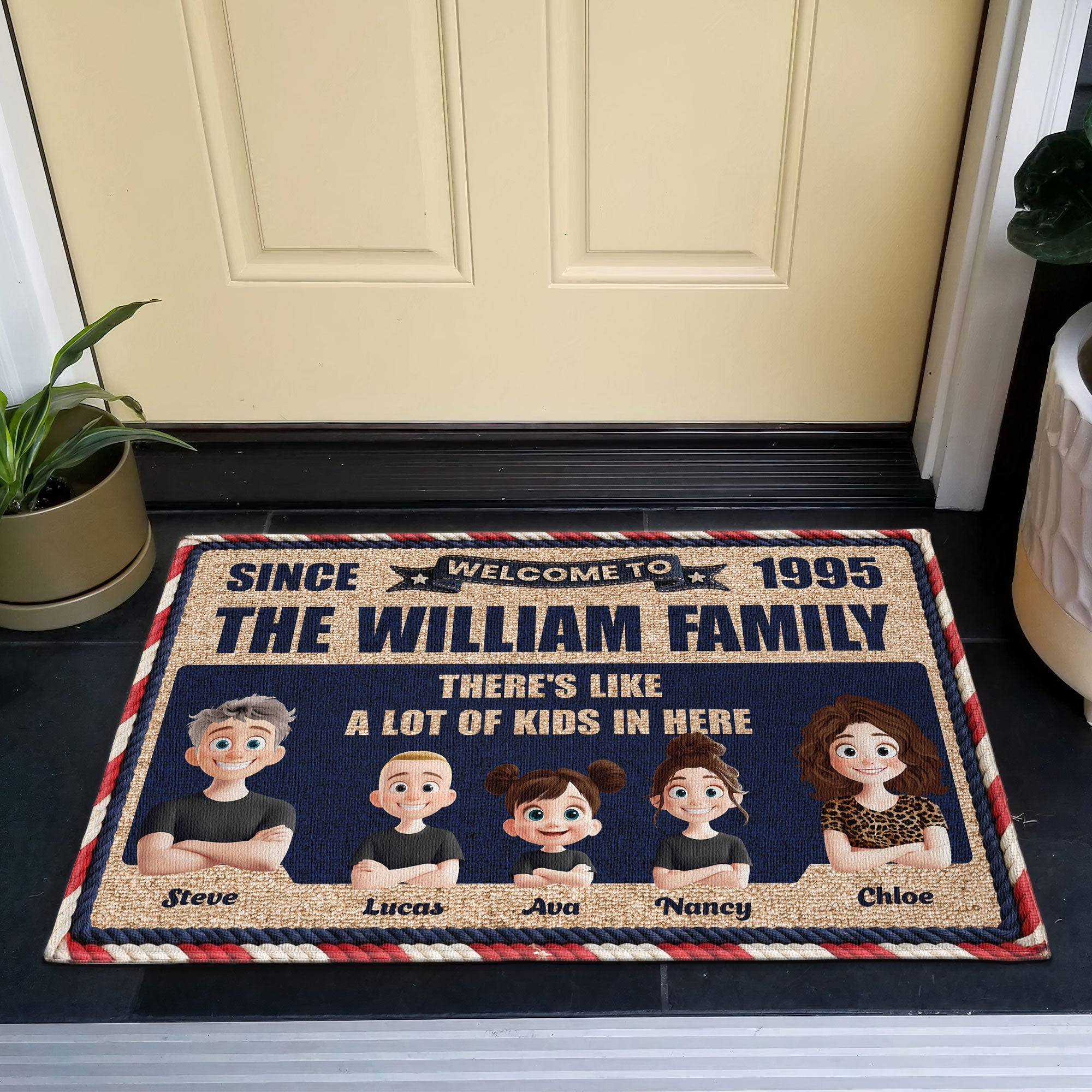 There's Like A Lot Of Kids In Here 3D Family Faux Pattern - Personalized Doormat