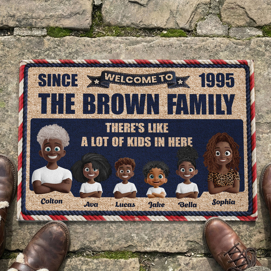 There's Like A Lot Of Kids In Here 3D Family Faux Pattern - Personalized Doormat
