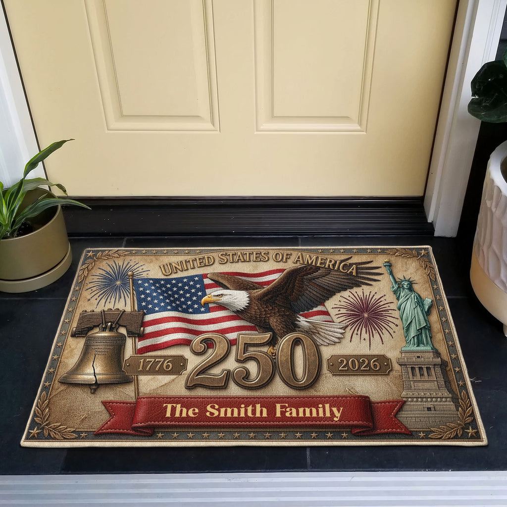 USA 250th Birthday Faux Pattern - Personalized Doormat