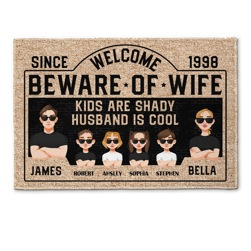 Welcome. Beware Of Wife - Personalized Doormat