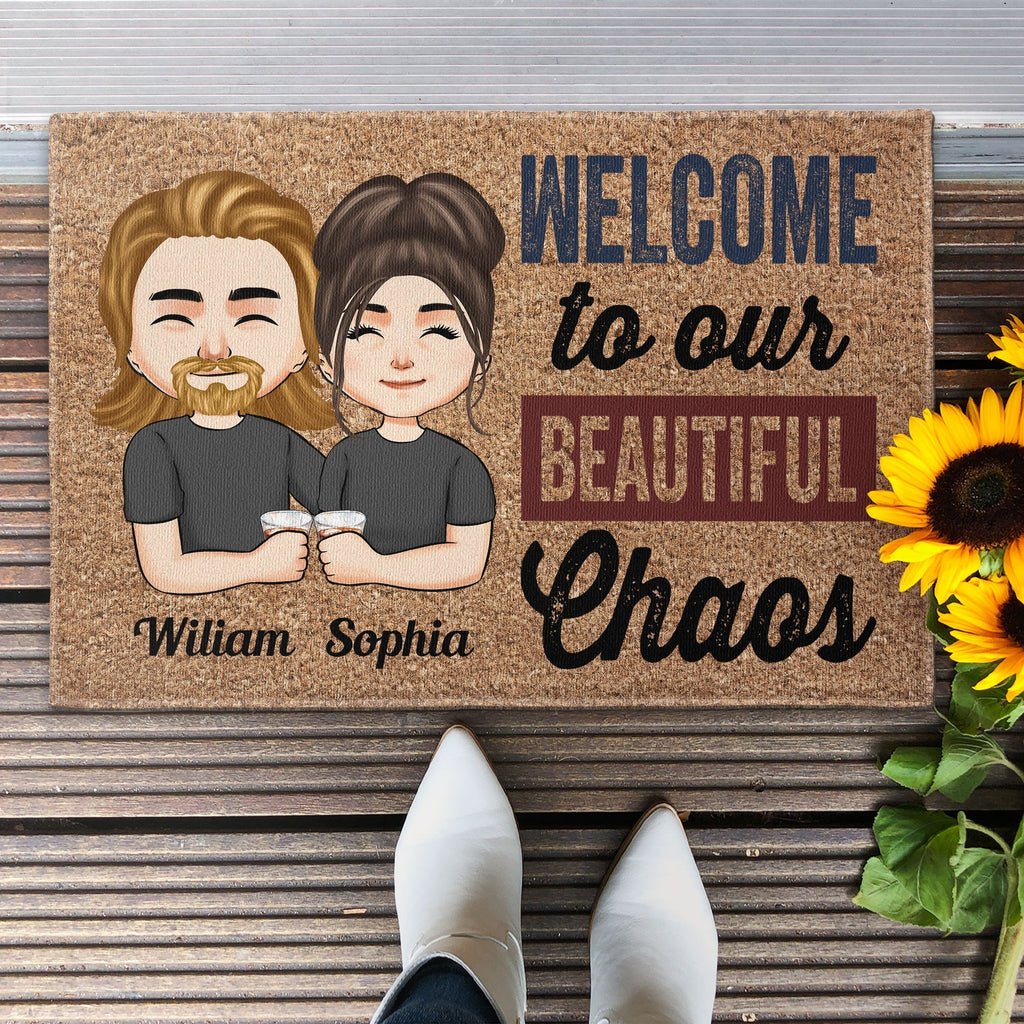 Welcome To Our Beatiful Chaos - Personalized Doormat - Welcome Mat, Funny Gift For Family