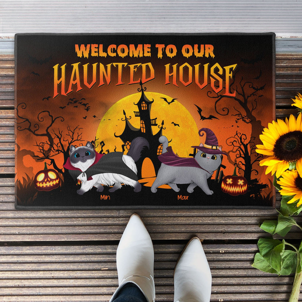 Welcome To Our Haunted House - Personalized Doormat - Halloween Gift For Cat Mom, Cat Lovers