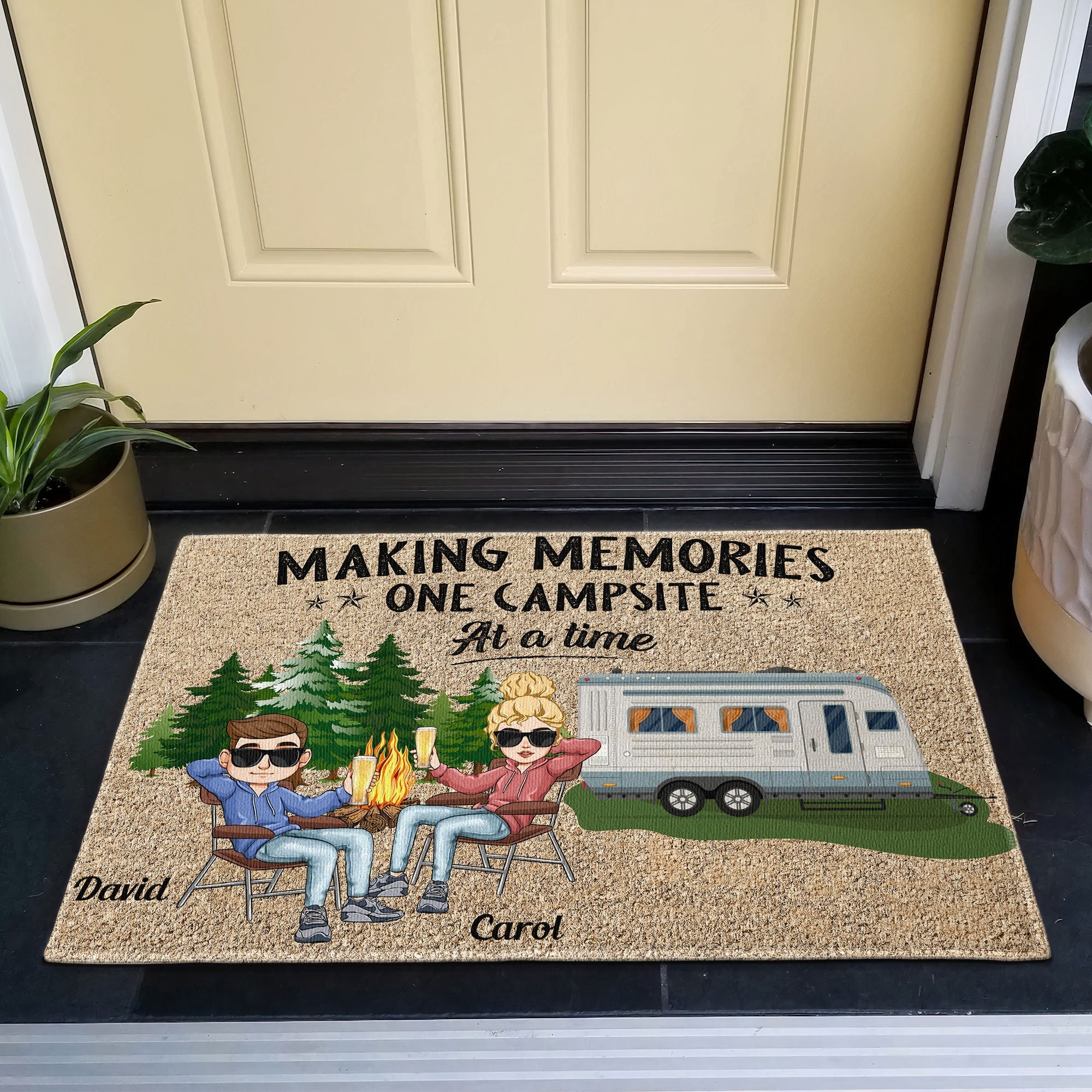 Making Memories One Campsite At A Time - Personalized Doormat - Birthday Gift For Hikers, Campers  - Camping Dolls