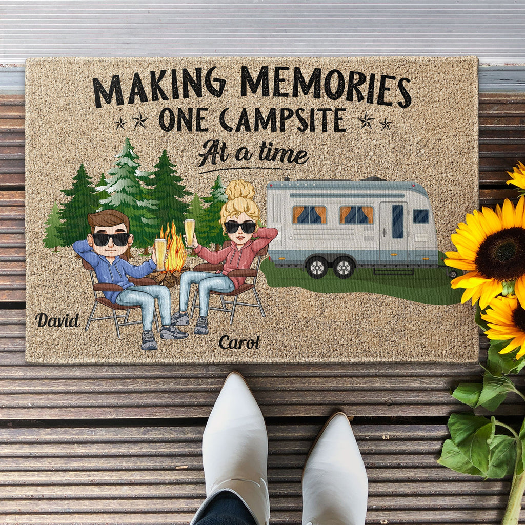 Making Memories One Campsite At A Time - Personalized Doormat - Birthday Gift For Hikers, Campers  - Camping Dolls